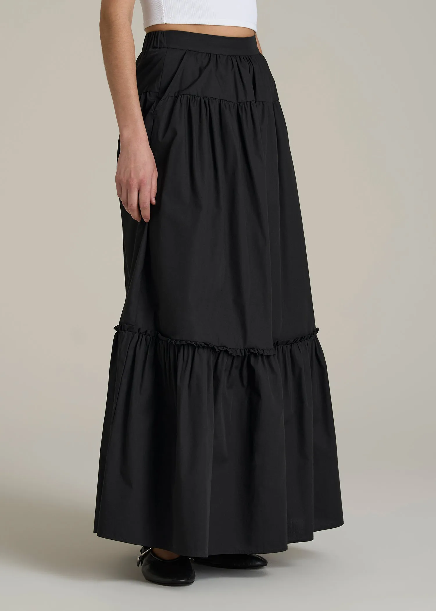 Tiered Cotton Maxi Skirt for Tall Women in Black sold by American Tall product image thumbnail 3
