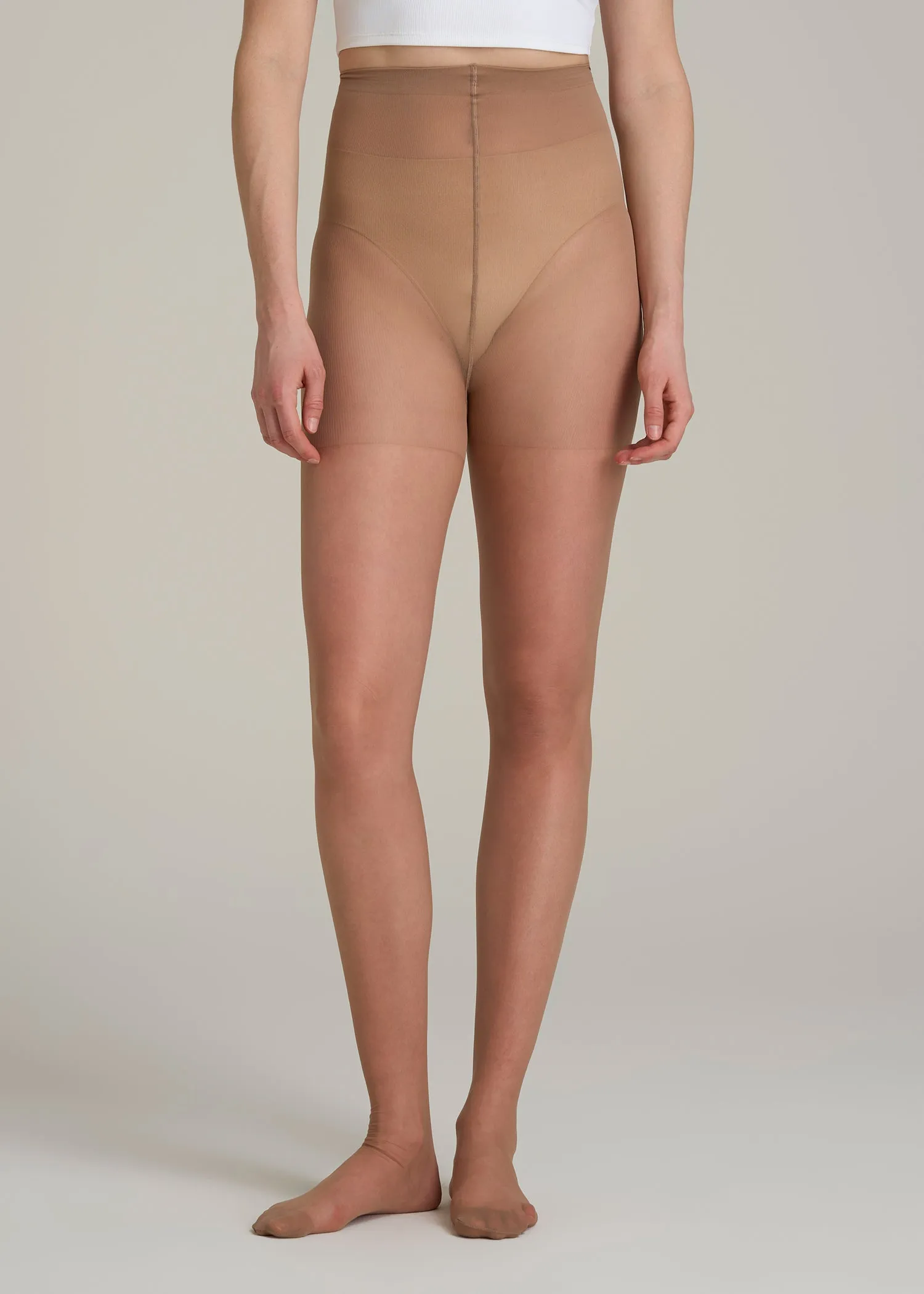 Ultra Sheer Pantyhose for Tall Women in Cool Sand sold by American Tall