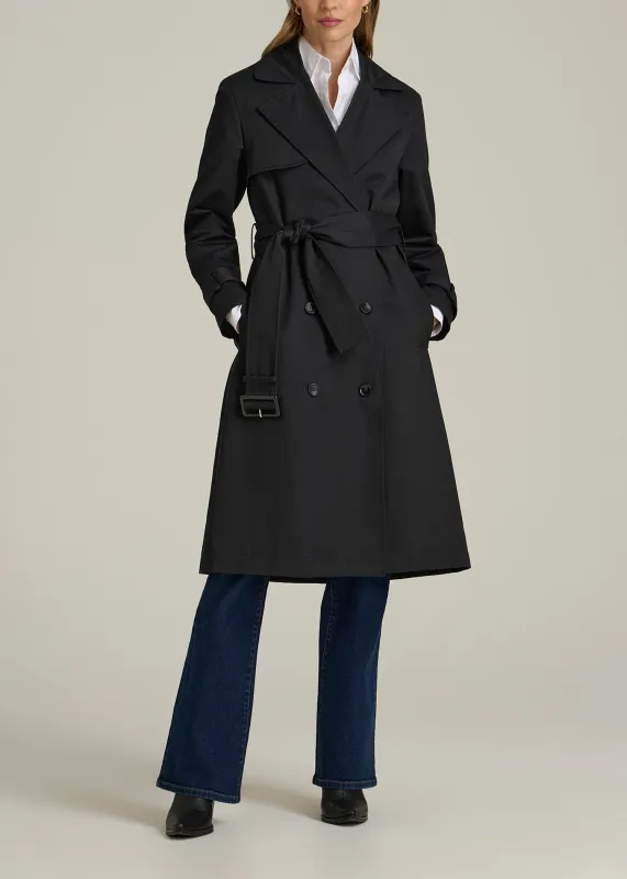 Relaxed Trench Coat for Tall Women in Black sold by American Tall