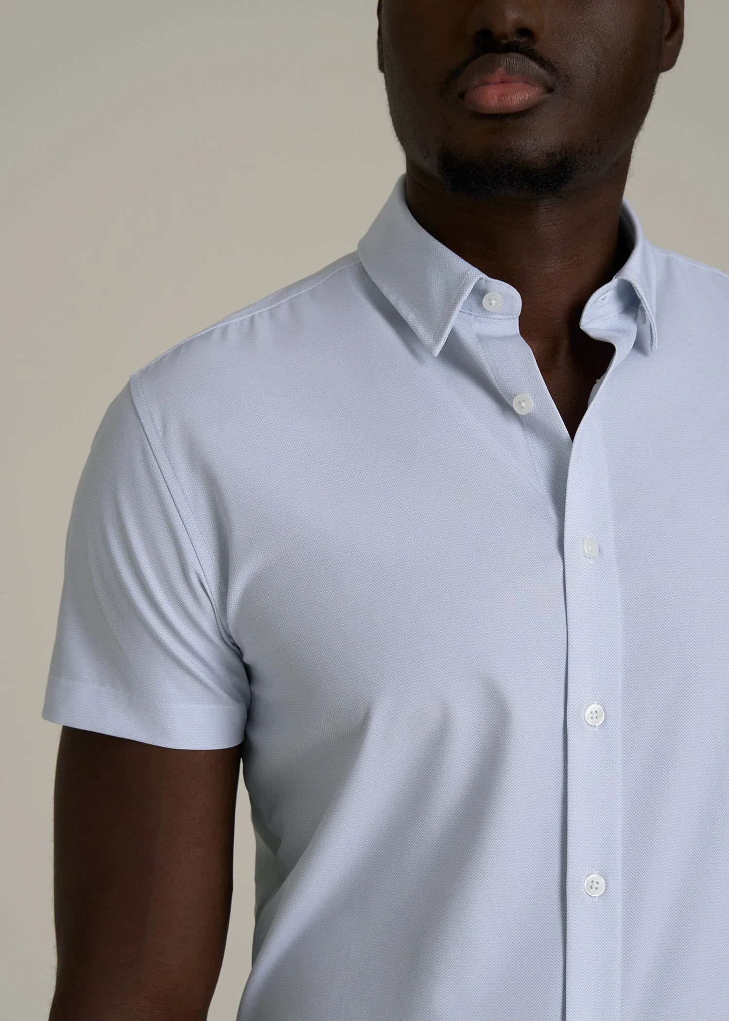 Short Sleeve Traveler Stretch Button Shirt for Tall Men in Light Grey Chevron sold by American Tall product image thumbnail 2