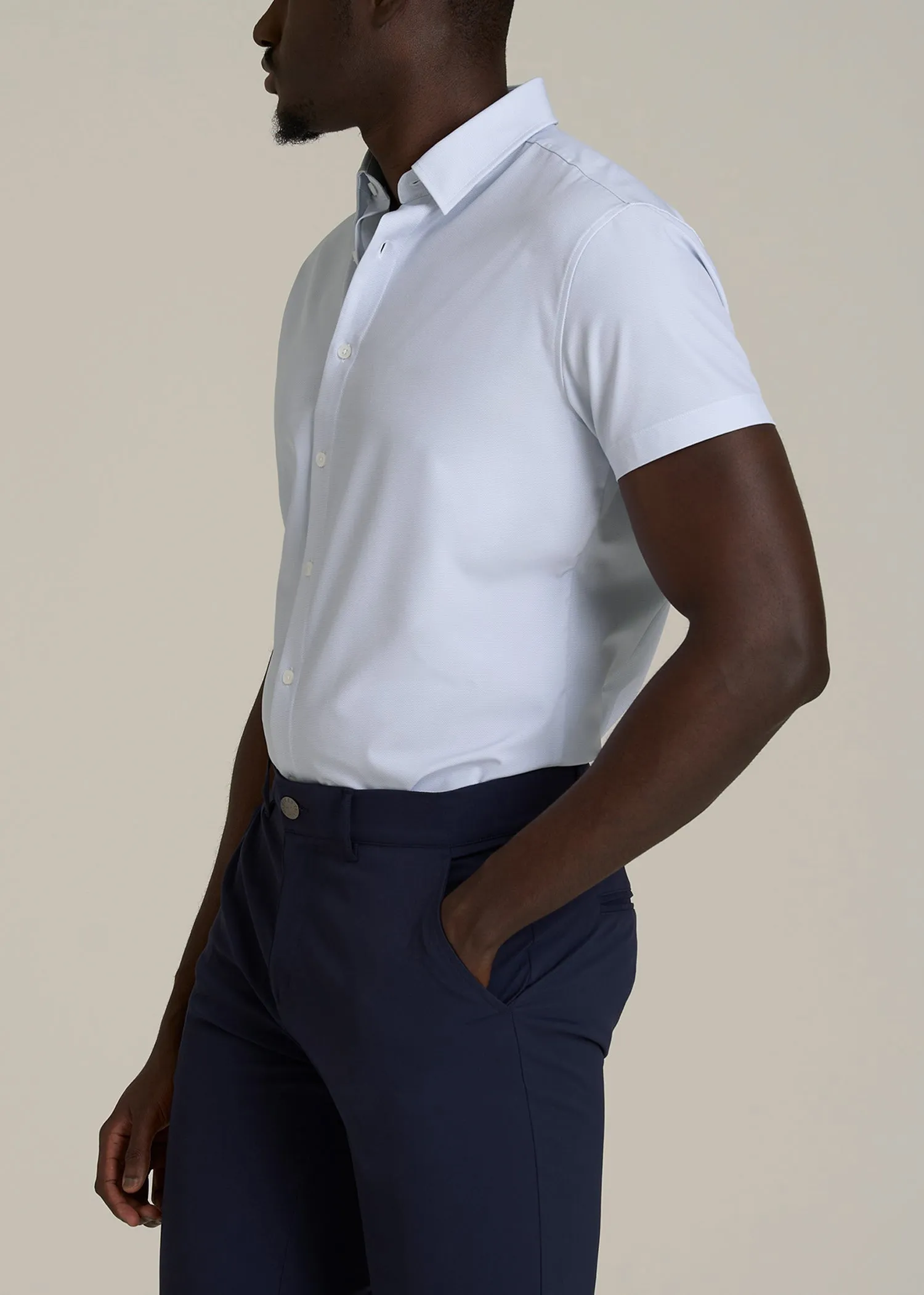 Short Sleeve Traveler Stretch Button Shirt for Tall Men in Light Grey Chevron sold by American Tall product image thumbnail 3