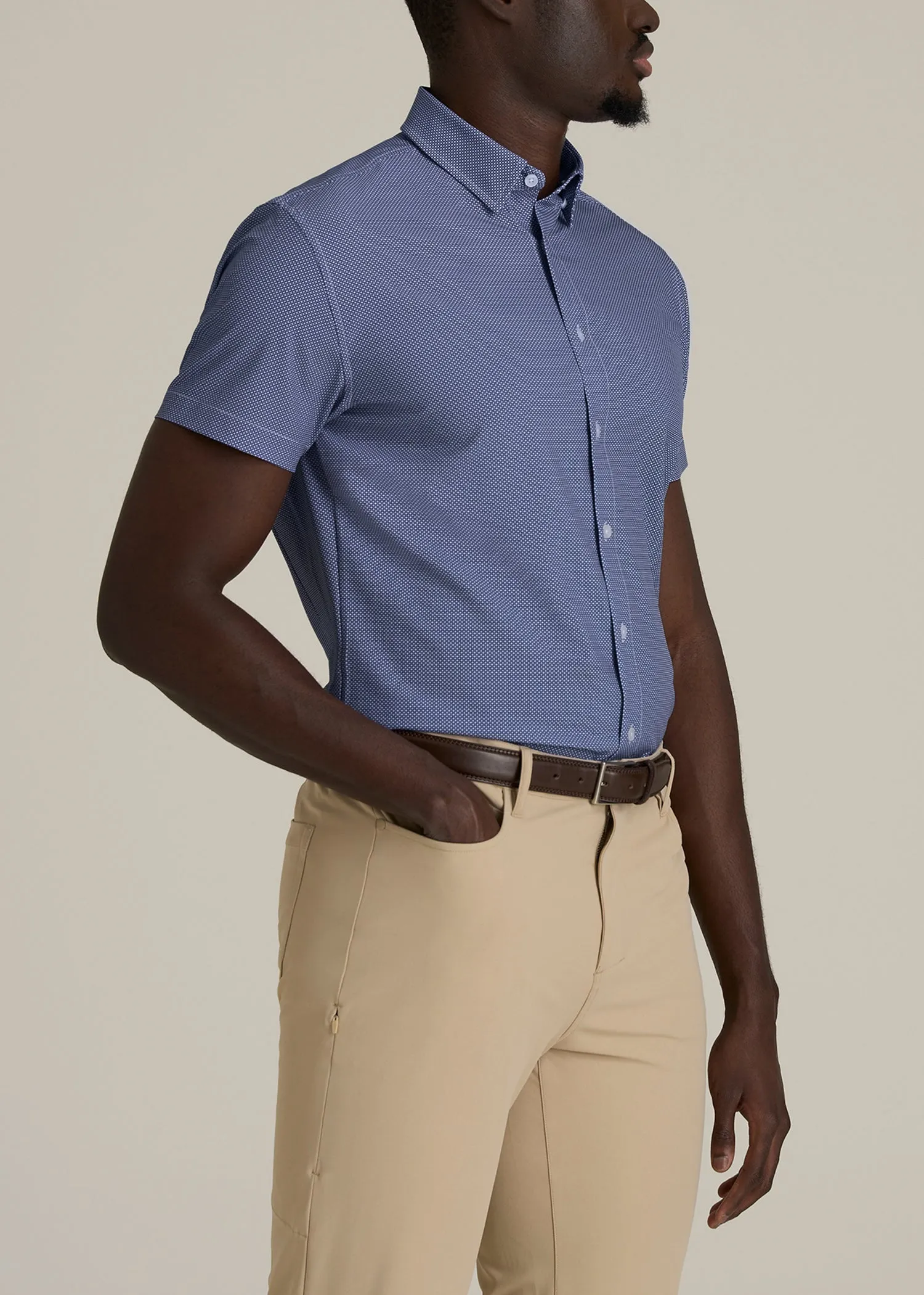 Short Sleeve Traveler Stretch Button Shirt for Tall Men in Royal Blue Geometric sold by American Tall product image thumbnail 3