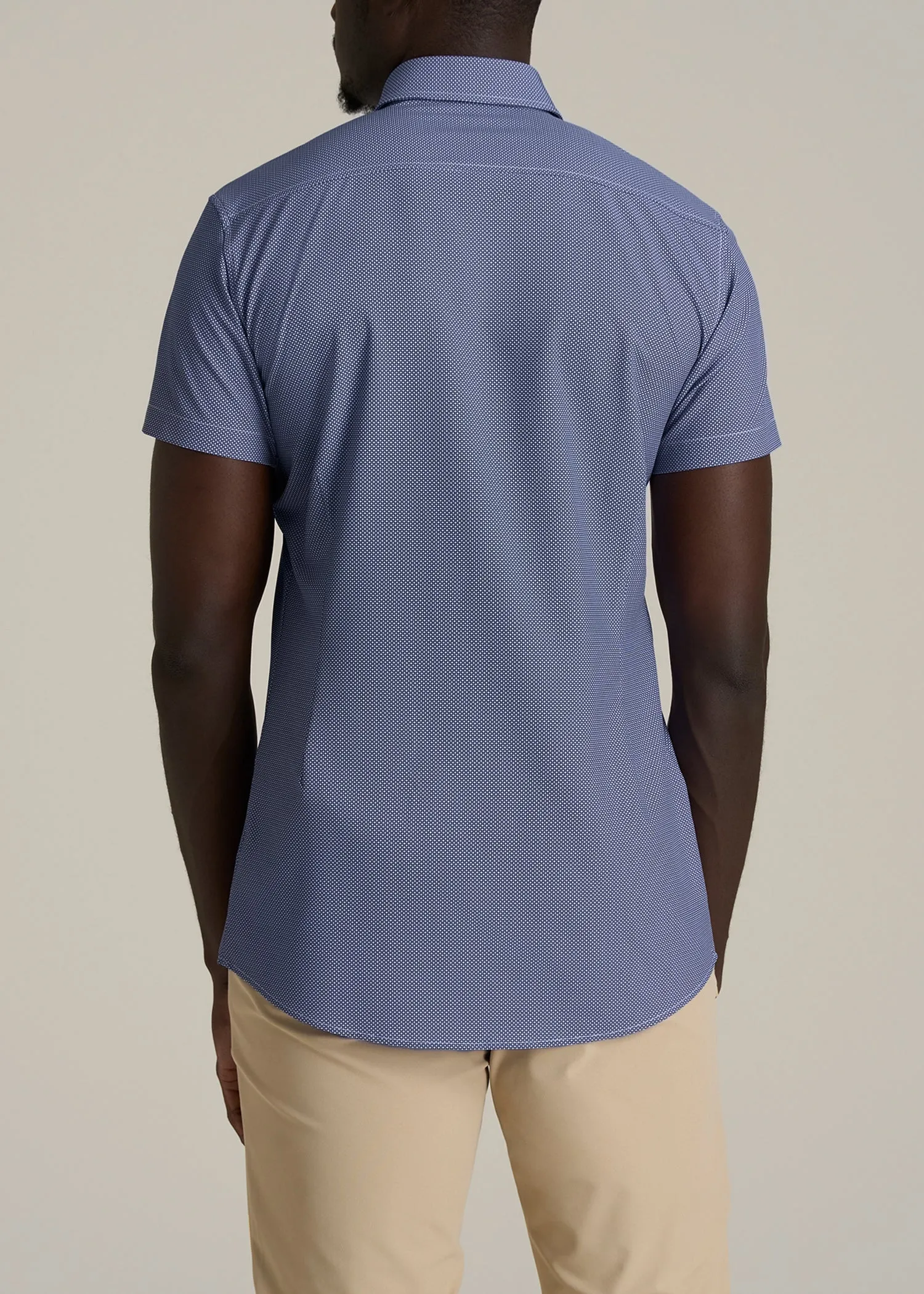 Short Sleeve Traveler Stretch Button Shirt for Tall Men in Royal Blue Geometric sold by American Tall product image thumbnail 5