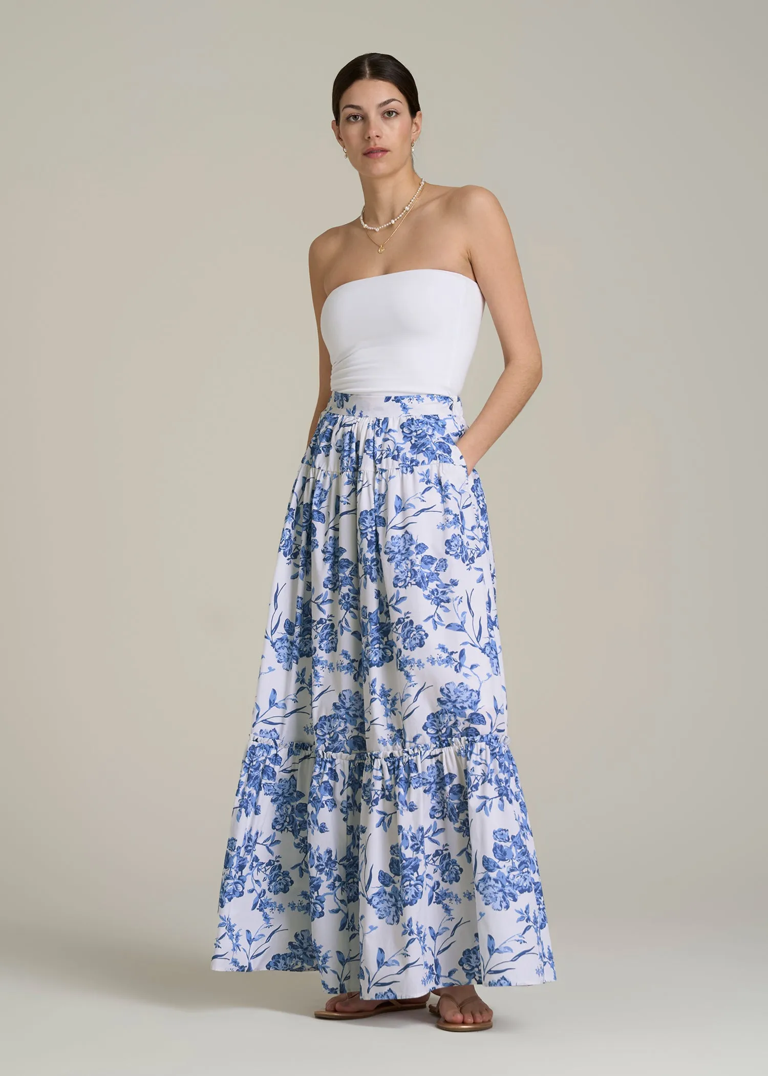 Tiered Cotton Maxi Skirt for Tall Women in Floral Bloom sold by American Tall product image thumbnail 4