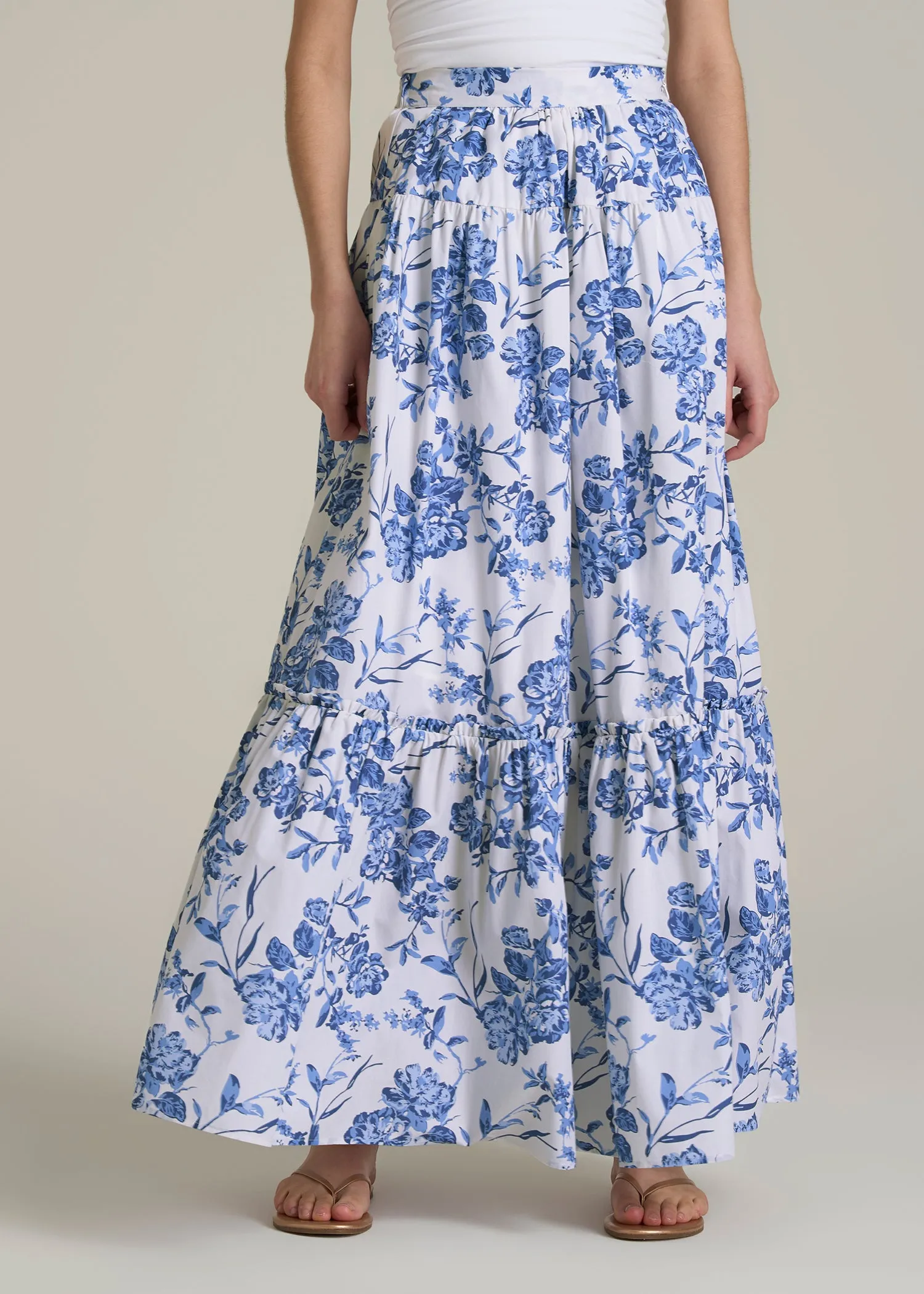 Tiered Cotton Maxi Skirt for Tall Women in Floral Bloom sold by American Tall