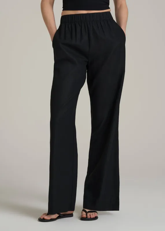 Pull On Wide Leg Linen Pants for Tall Women in Black sold by American Tall