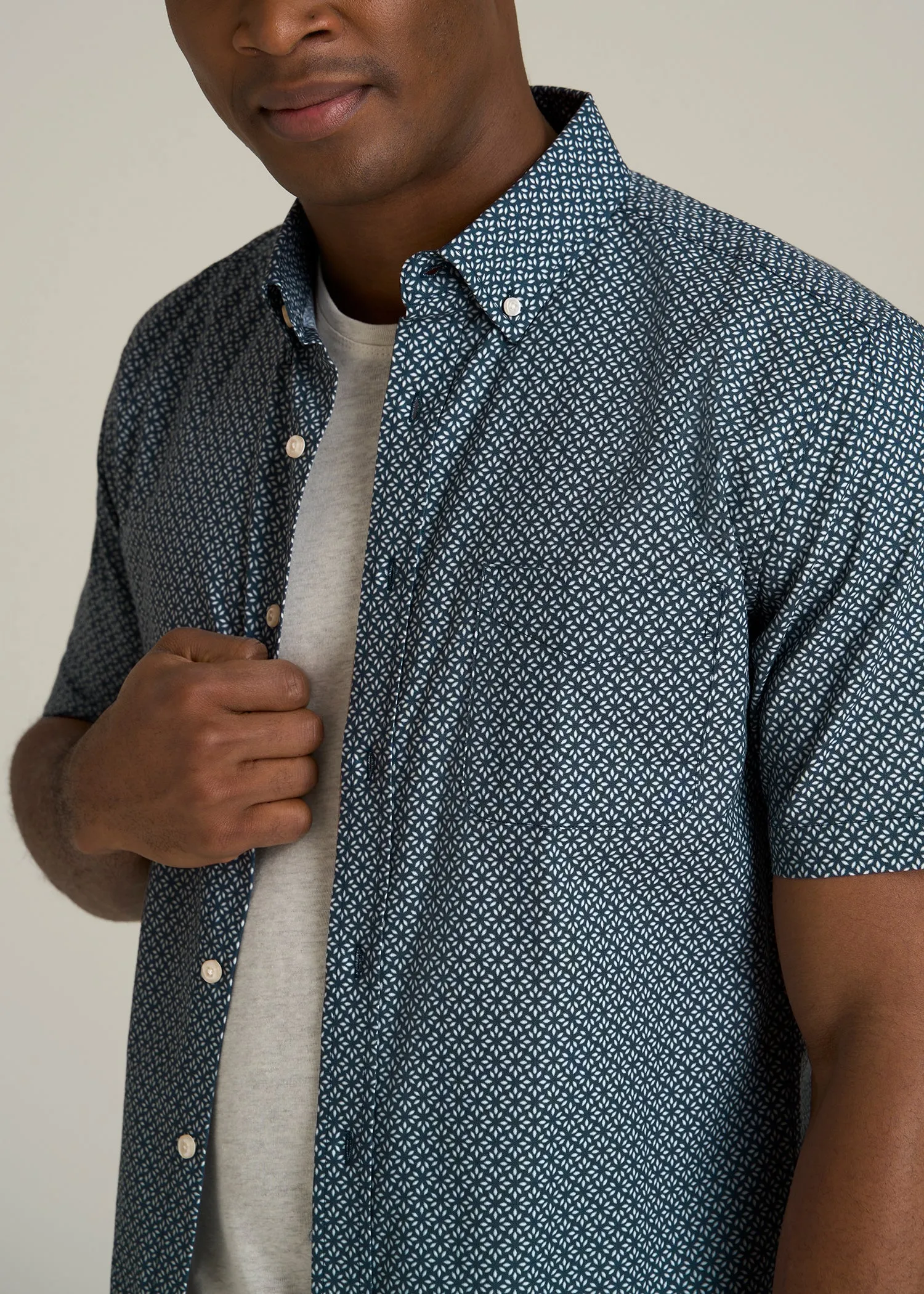 Short Sleeve Shirt for Tall Men in Grey and Blue Geometric sold by American Tall product image thumbnail 2