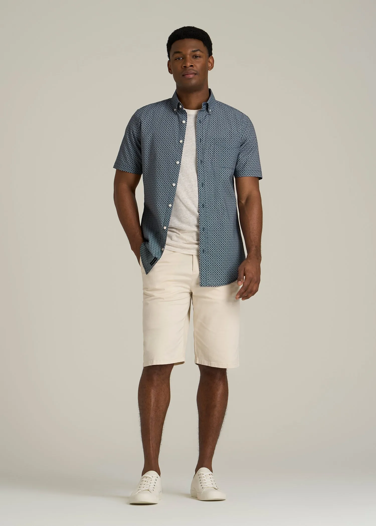 Short Sleeve Shirt for Tall Men in Grey and Blue Geometric sold by American Tall product image thumbnail 4