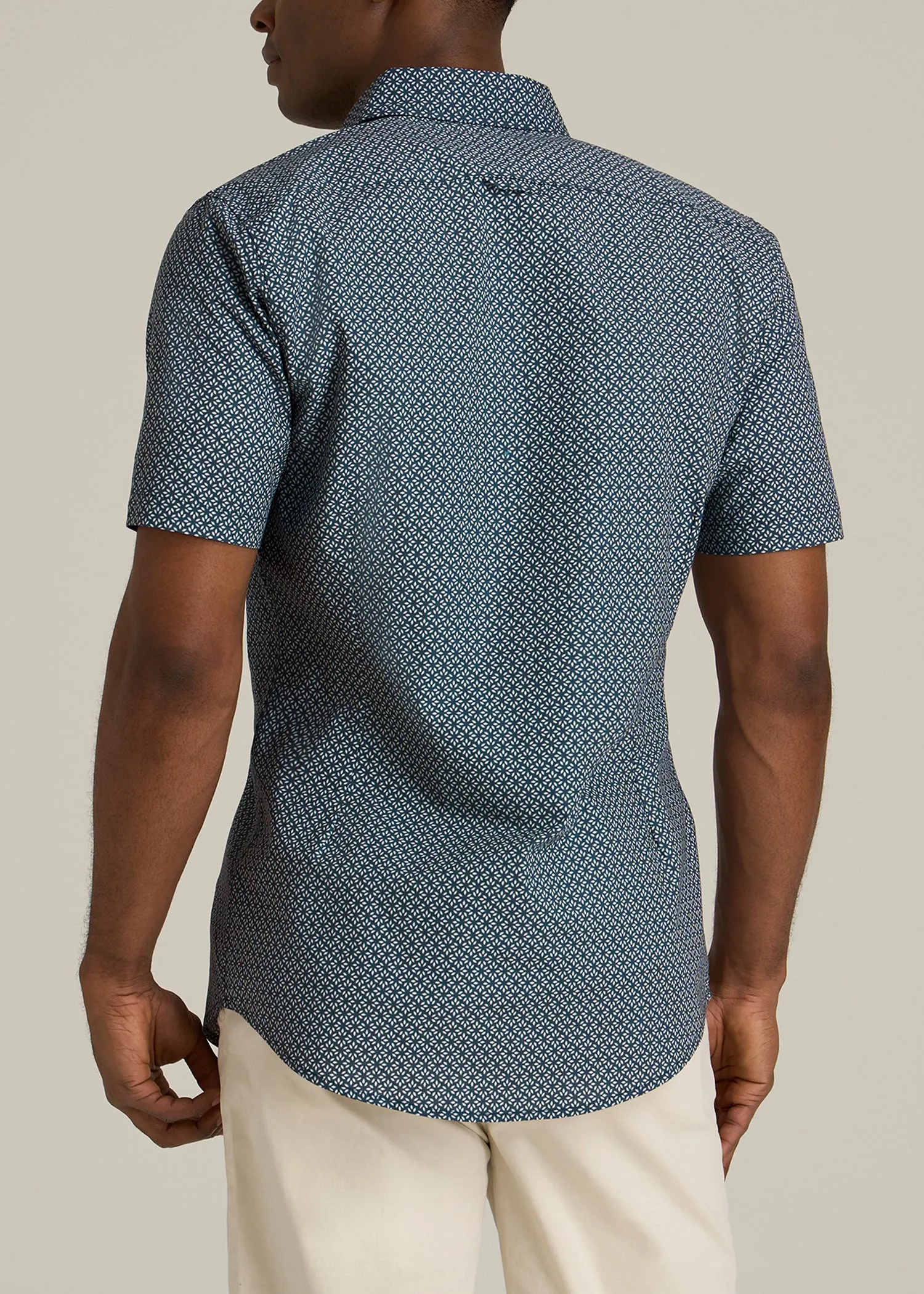 Short Sleeve Shirt for Tall Men in Grey and Blue Geometric sold by American Tall product image thumbnail 5