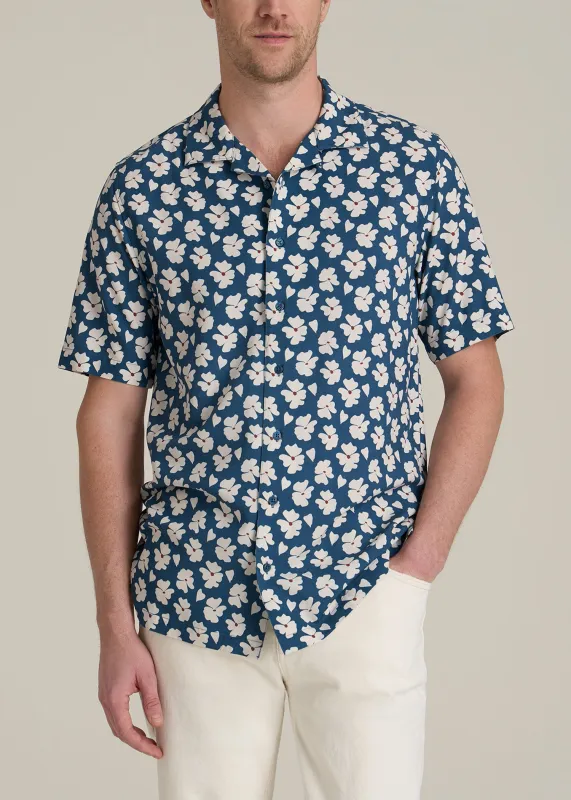 Short Sleeve Resort Shirt for Tall Men in Bright Blue Floral sold by American Tall