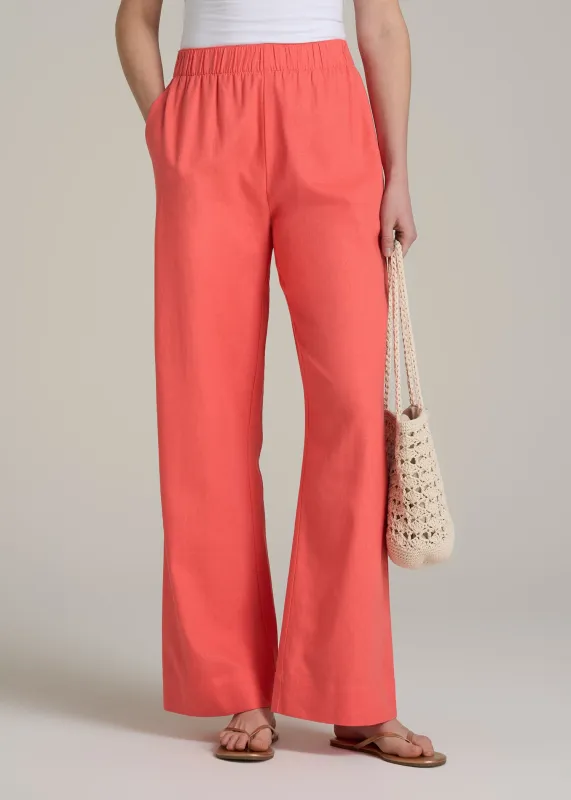 Pull On Wide Leg Linen Pants for Tall Women in Sunset Coral sold by American Tall