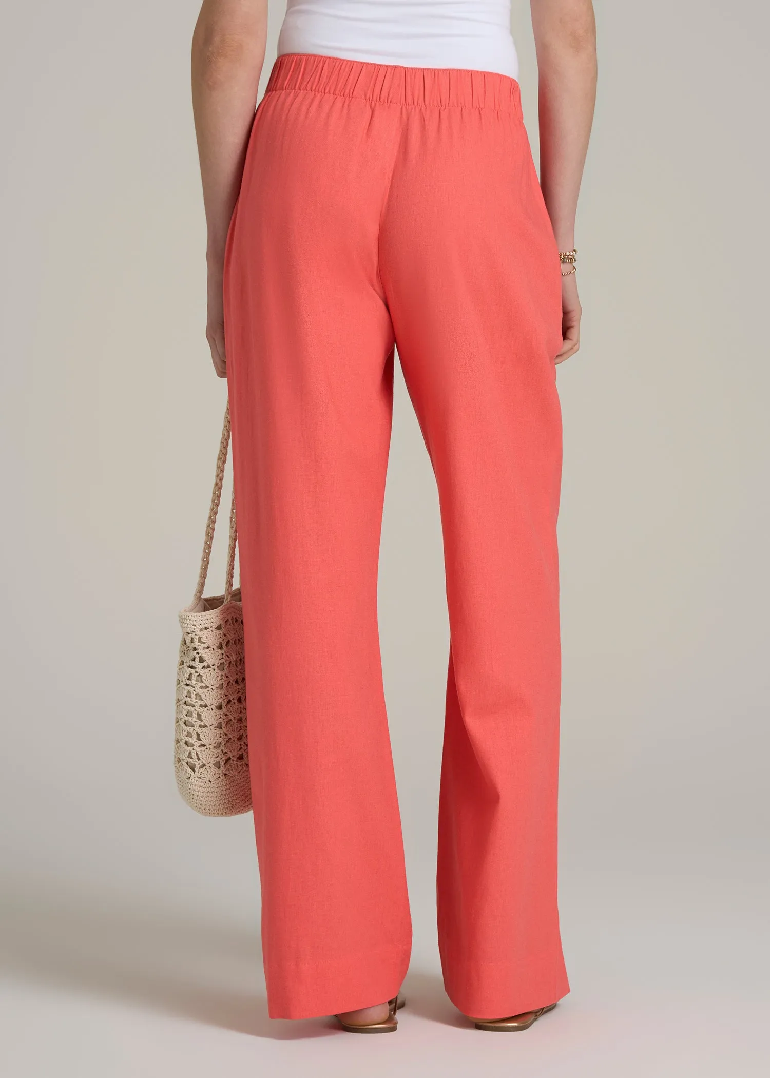 Pull On Wide Leg Linen Pants for Tall Women in Sunset Coral sold by American Tall product image thumbnail 5