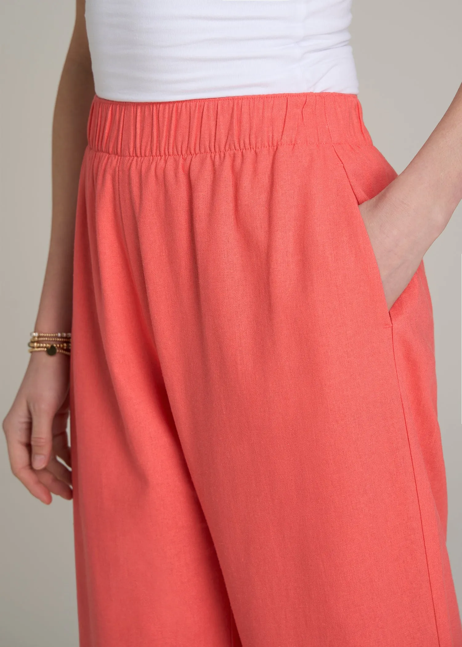 Pull On Wide Leg Linen Pants for Tall Women in Sunset Coral sold by American Tall product image thumbnail 2