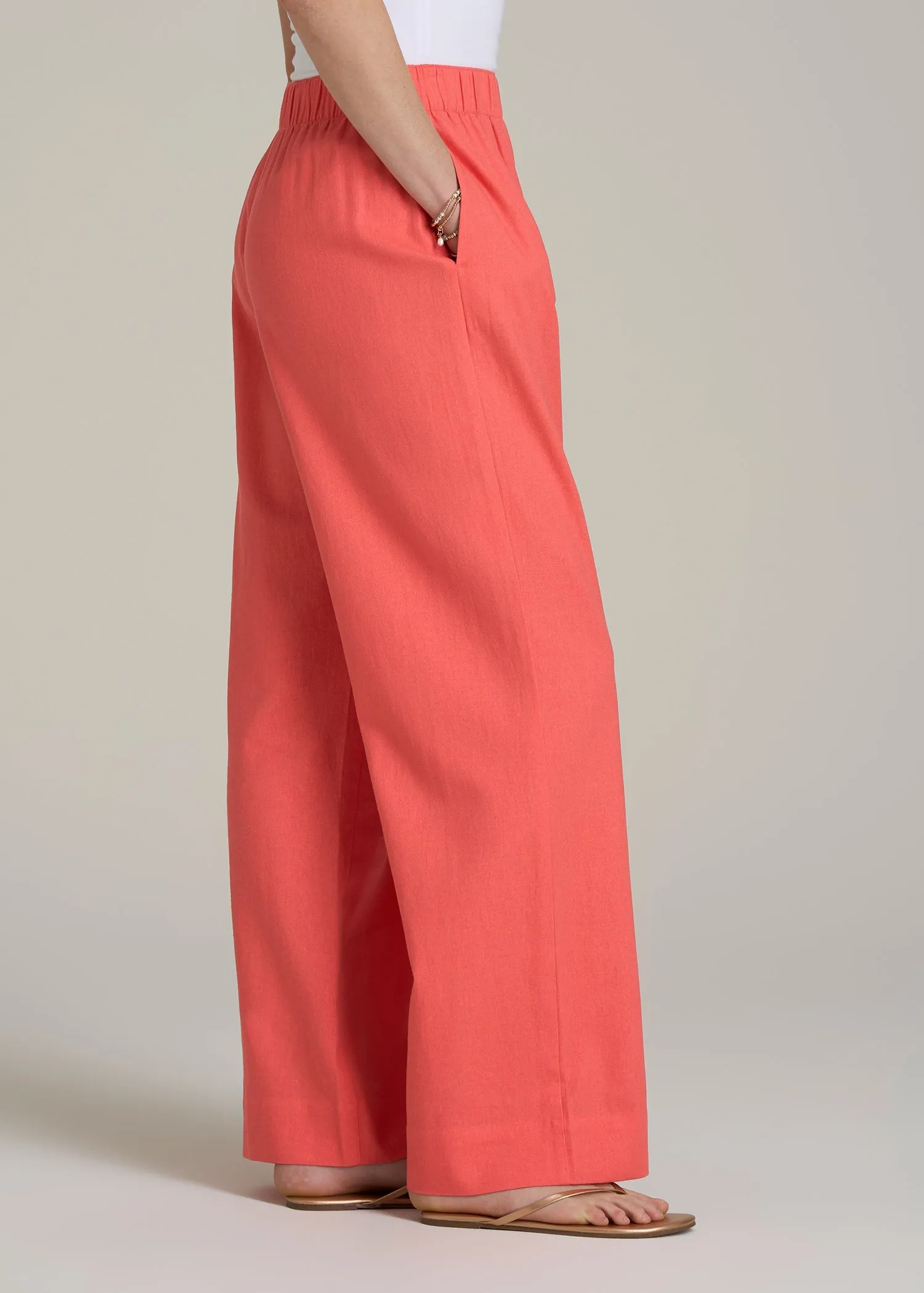 Pull On Wide Leg Linen Pants for Tall Women in Sunset Coral sold by American Tall product image thumbnail 3