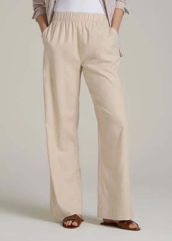 Pull On Wide Leg Linen Pants for Tall Women in Light Stone sold by American Tall