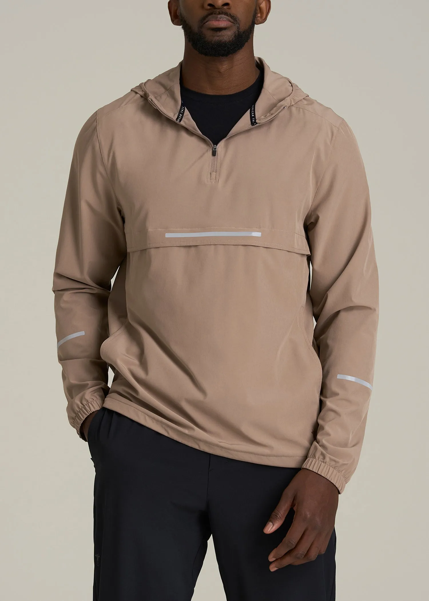 Featherweight Packable Anorak for Tall Men in Dark Sand sold by American Tall