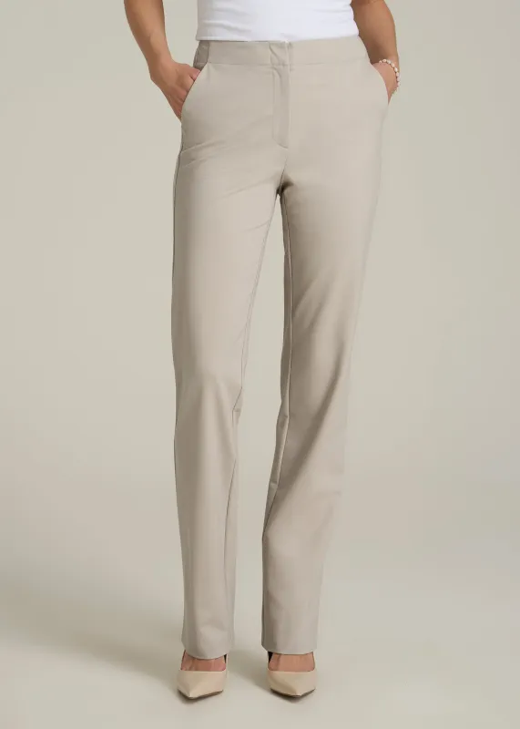Slim Straight Leg Dress Pants for Tall Women in Stone sold by American Tall