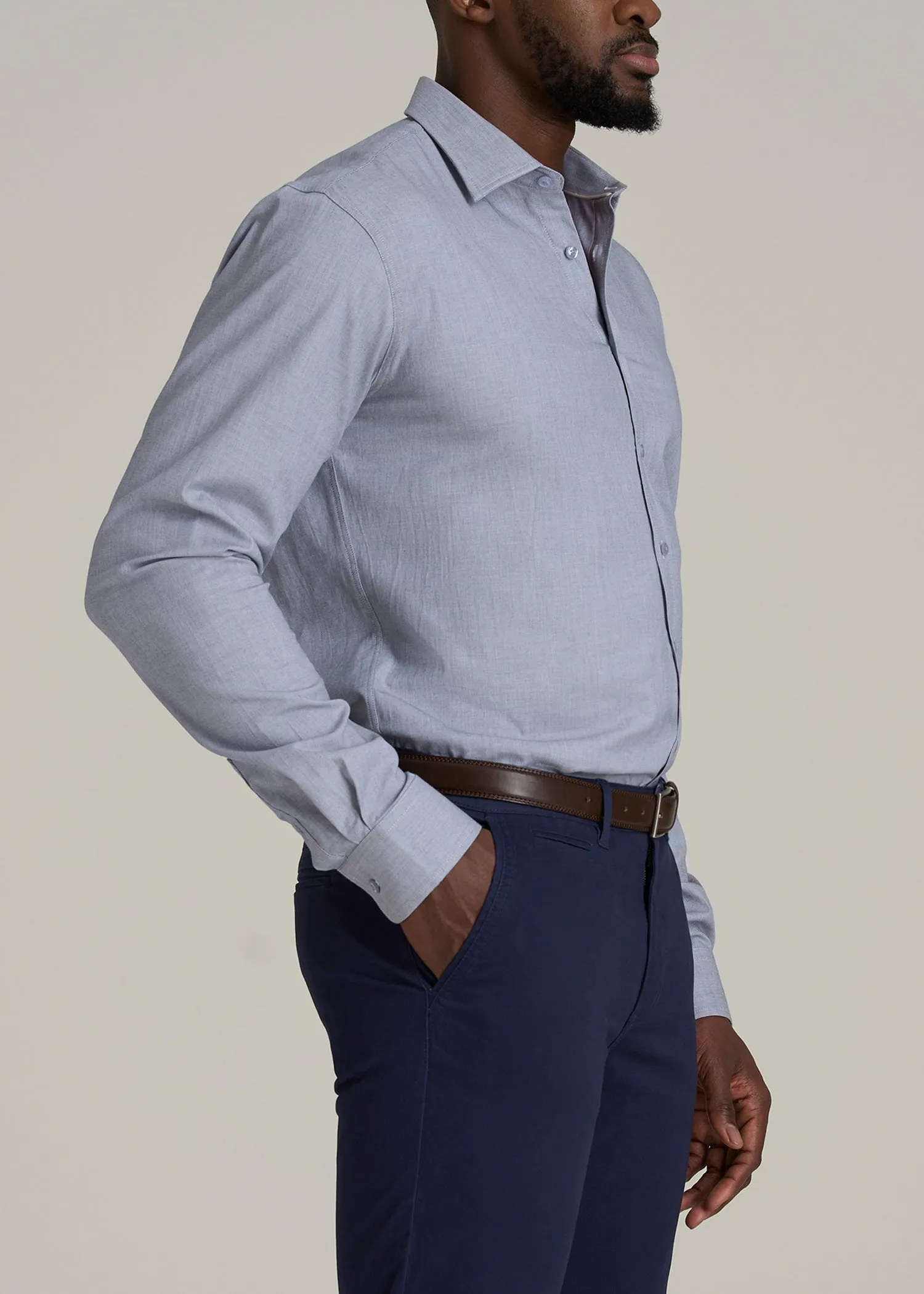 Oskar Button-Up Dress Shirt for Tall Men in Navy Micro Texture sold by American Tall product image thumbnail 3