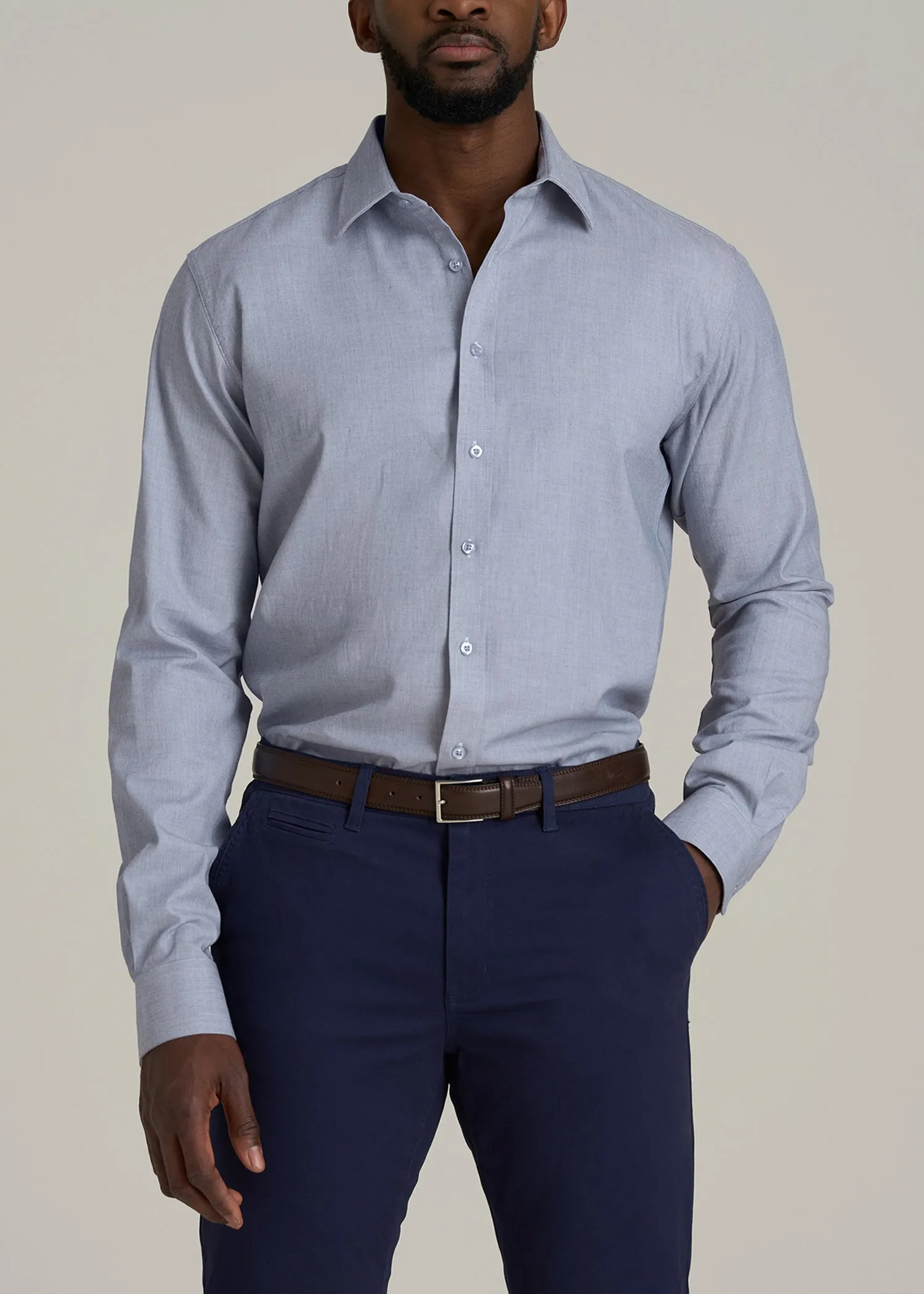 Oskar Button-Up Dress Shirt for Tall Men in Navy Micro Texture sold by American Tall