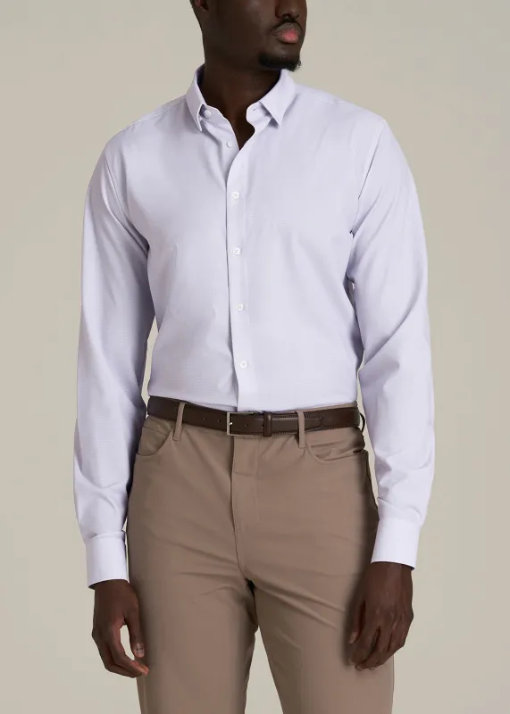 Traveler Stretch Dress Shirt for Tall Men in Light Violet Geometric sold by American Tall