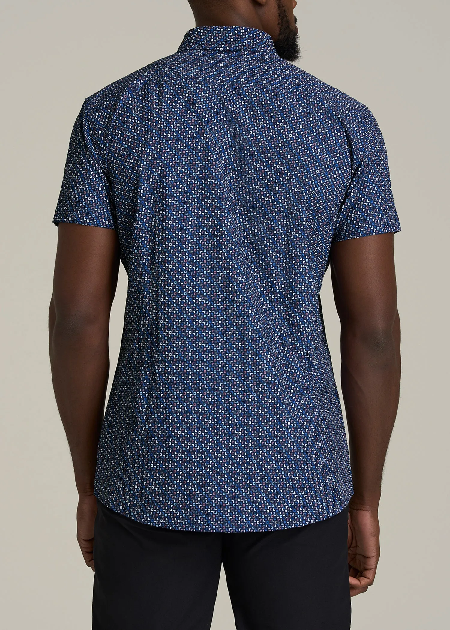 Short Sleeve Traveler Stretch Button Shirt for Tall Men in Blue Fleck sold by American Tall product image thumbnail 5