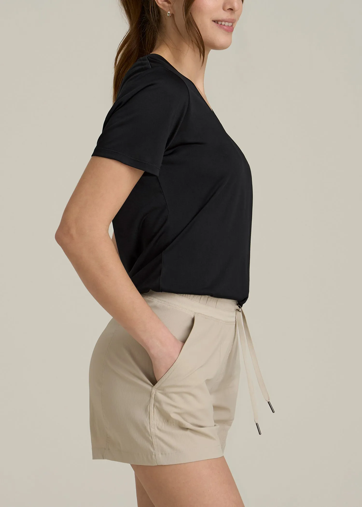 Short Sleeve Active V Neck T-Shirt for Tall Women in Black sold by American Tall product image thumbnail 3