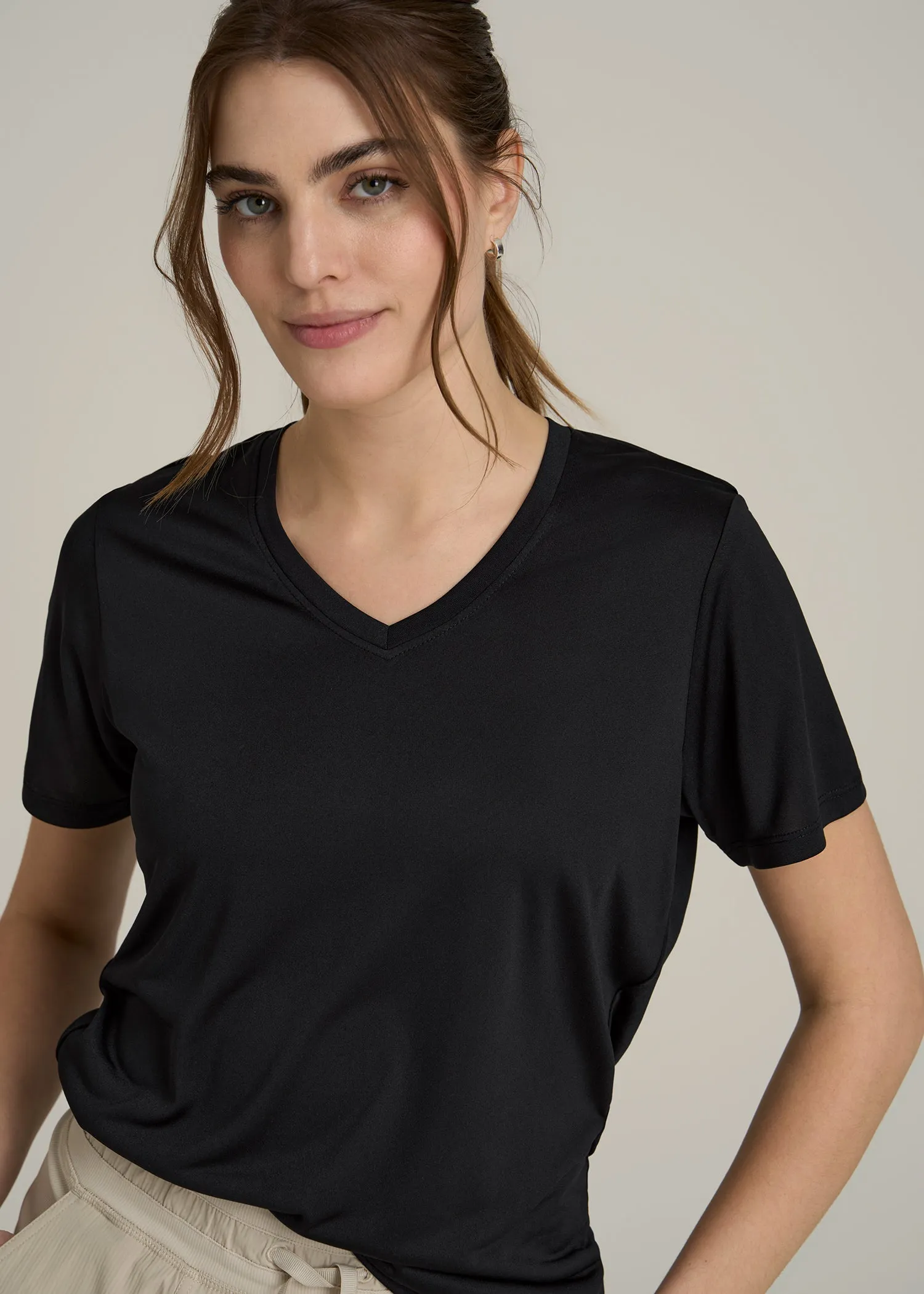 Short Sleeve Active V Neck T-Shirt for Tall Women in Black sold by American Tall product image thumbnail 2