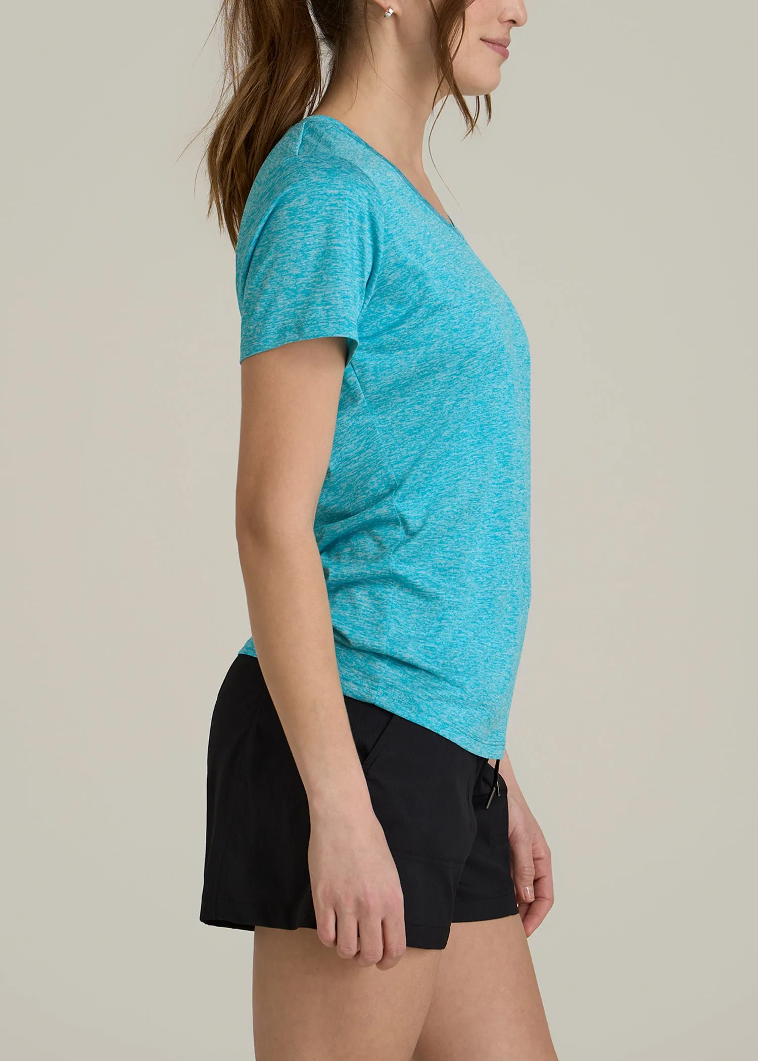 Short Sleeve Active V Neck T-Shirt for Tall Women in Scuba Blue Mix sold by American Tall product image thumbnail 3
