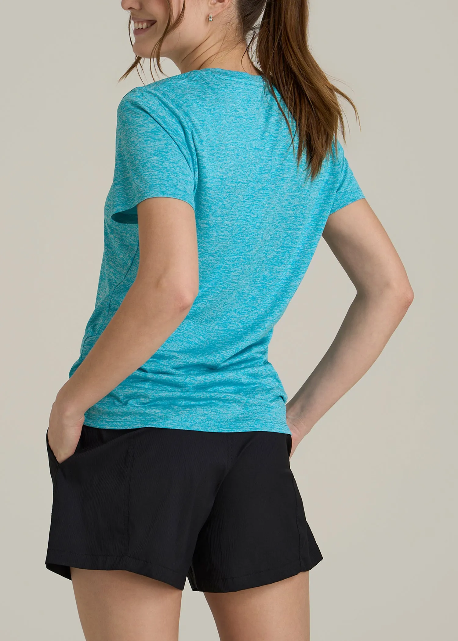 Short Sleeve Active V Neck T-Shirt for Tall Women in Scuba Blue Mix sold by American Tall product image thumbnail 5