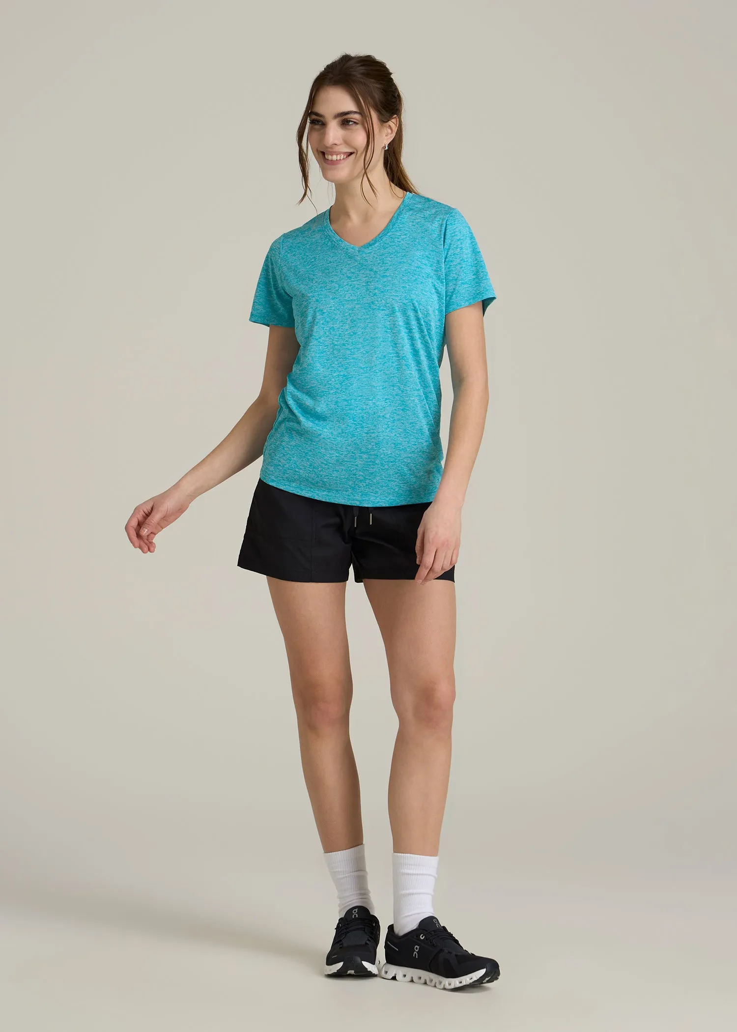 Short Sleeve Active V Neck T-Shirt for Tall Women in Scuba Blue Mix sold by American Tall product image thumbnail 4