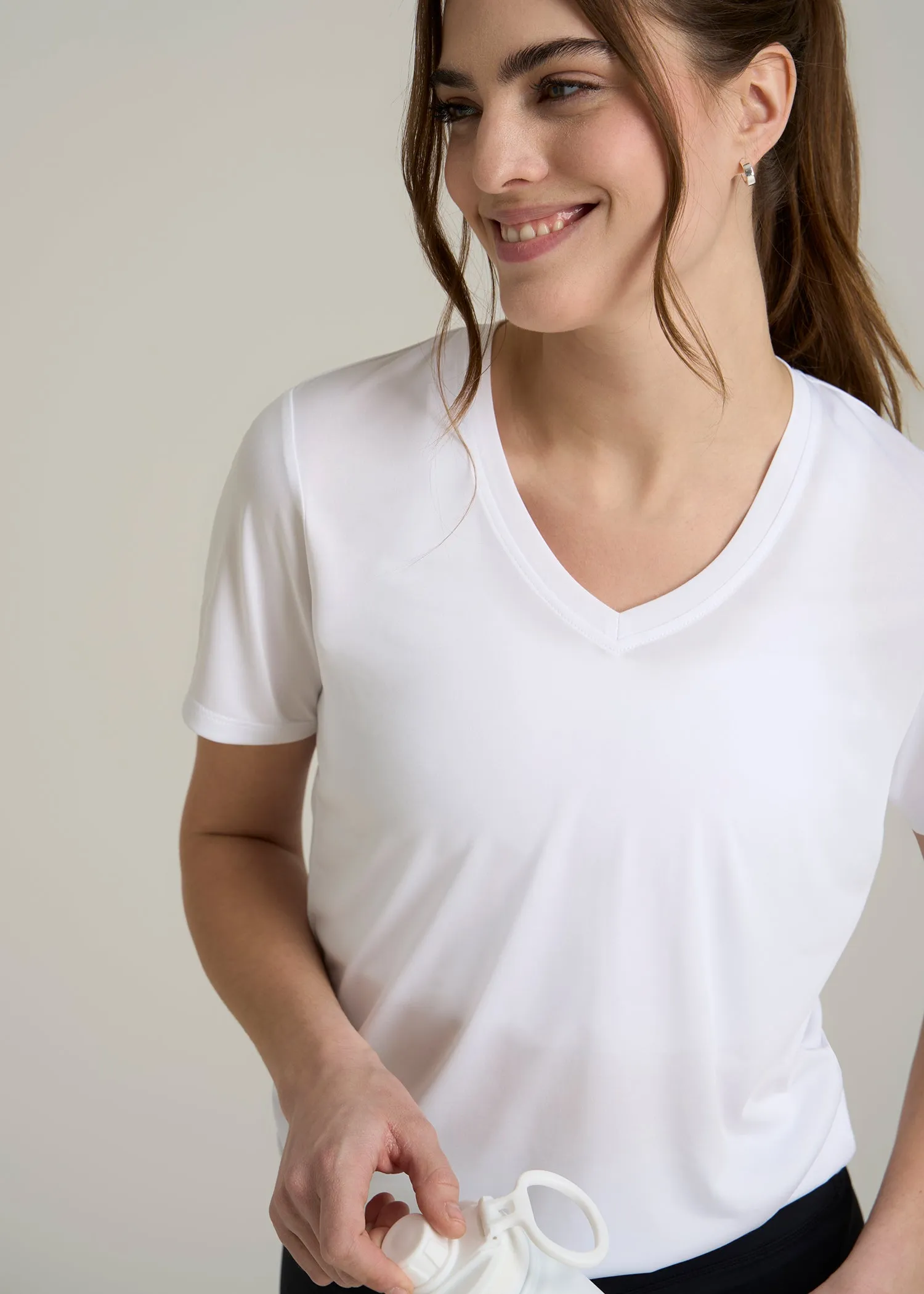 Short Sleeve Active V Neck T-Shirt for Tall Women in Optic White sold by American Tall product image thumbnail 2