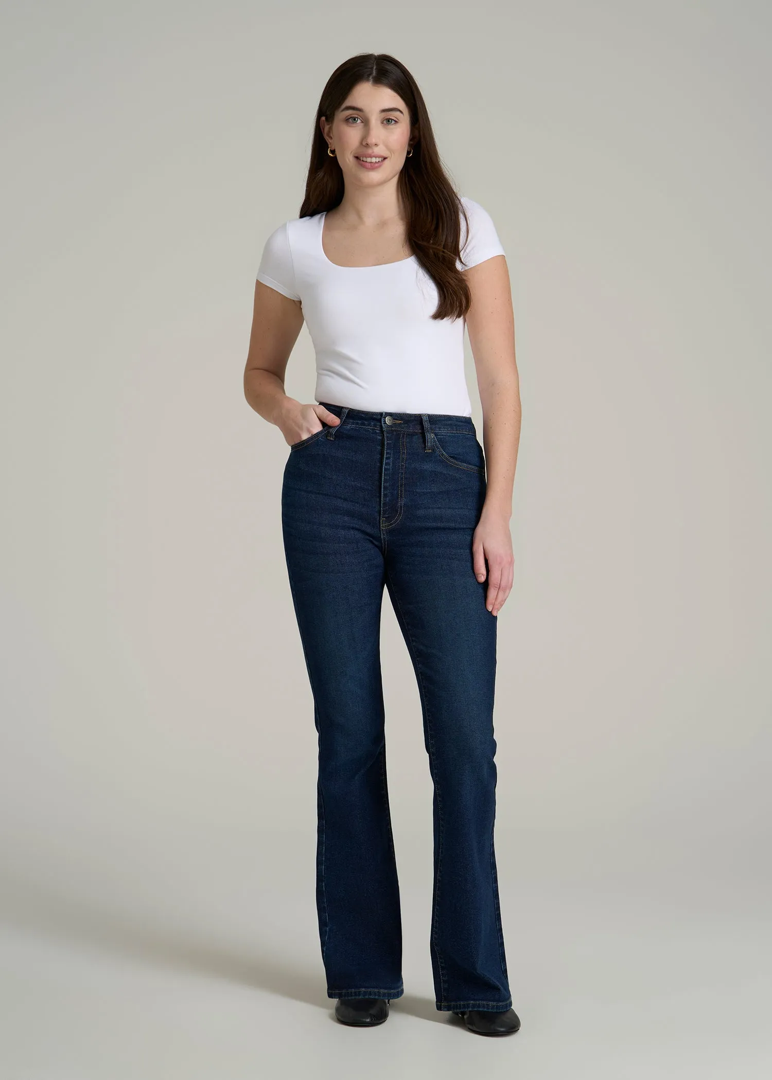 Chloe High Rise Flare Jeans for Tall Women in Indigo Dusk sold by American Tall product image thumbnail 4