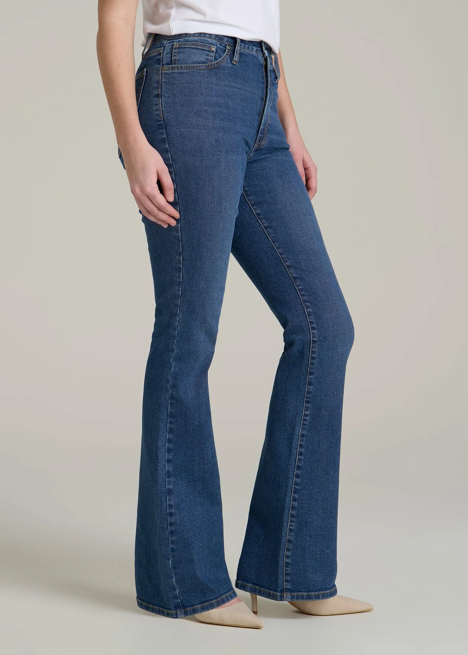 Chloe High Rise Flare Jeans for Tall Women in Stellar Blue Wash sold by American Tall product image thumbnail 3