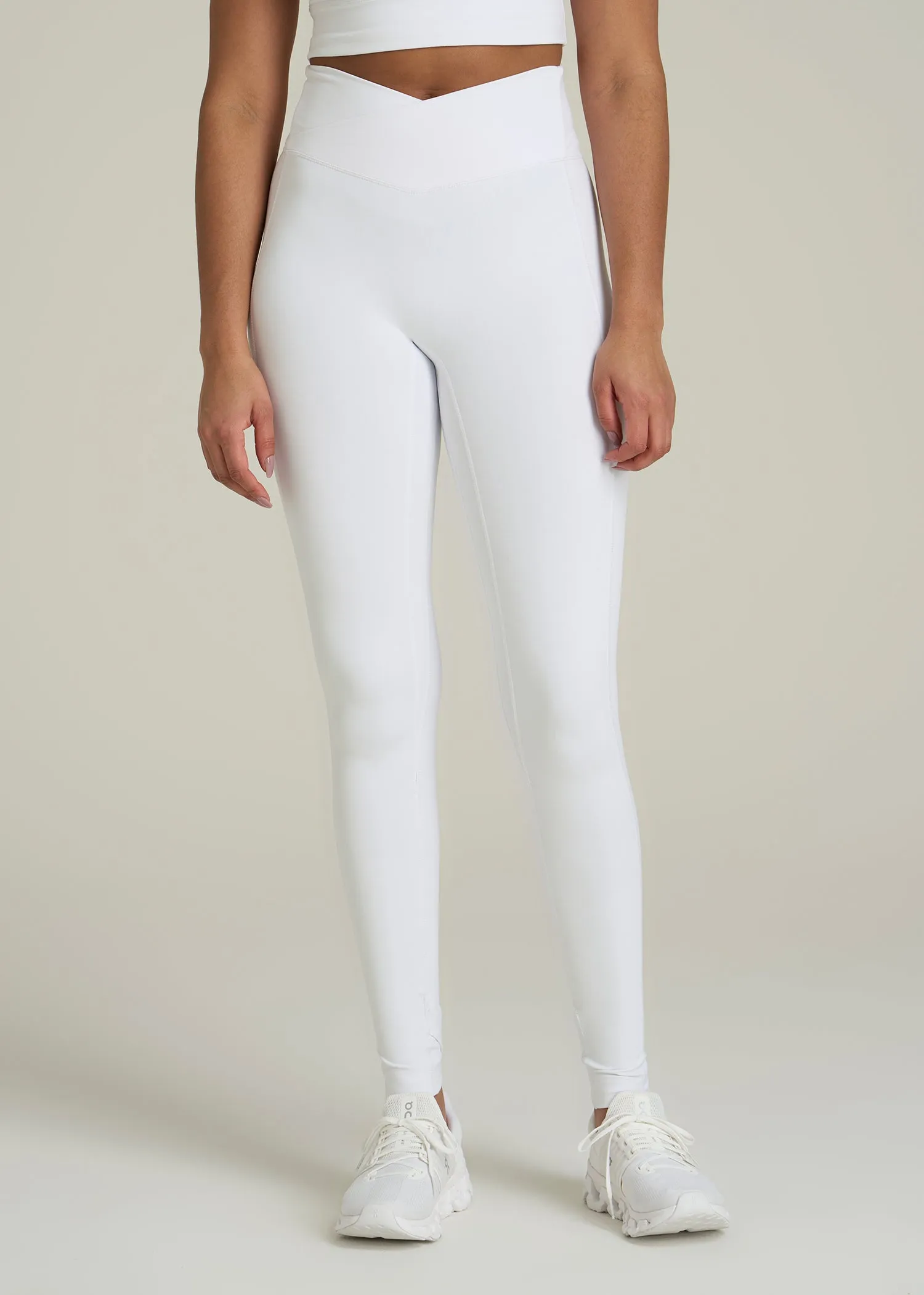 Balance Cross Over Leggings for Tall Women in White sold by American Tall