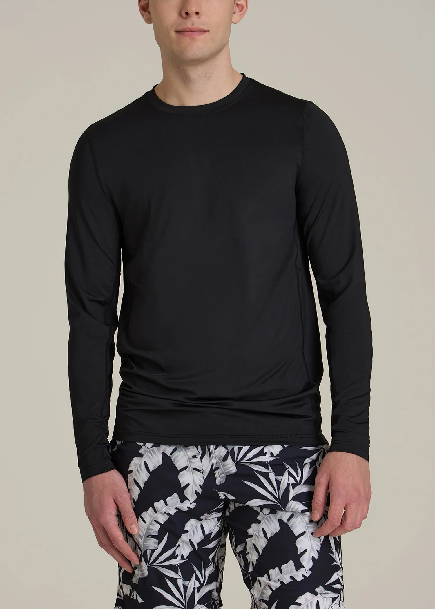 Long Sleeve UPF 50 Rash Guard for Tall Men in Black sold by American Tall