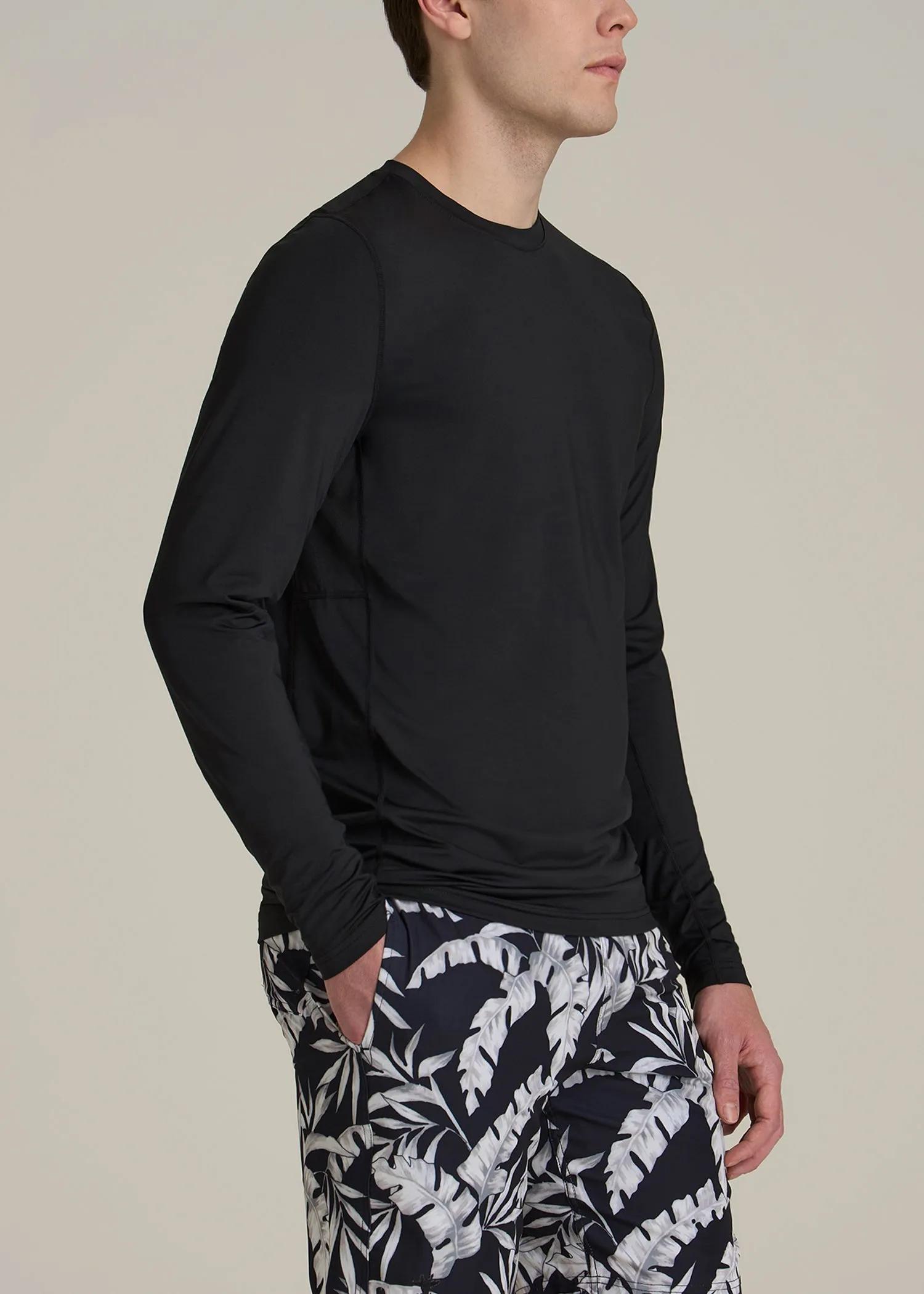 Long Sleeve UPF 50 Rash Guard for Tall Men in Black sold by American Tall product image thumbnail 3