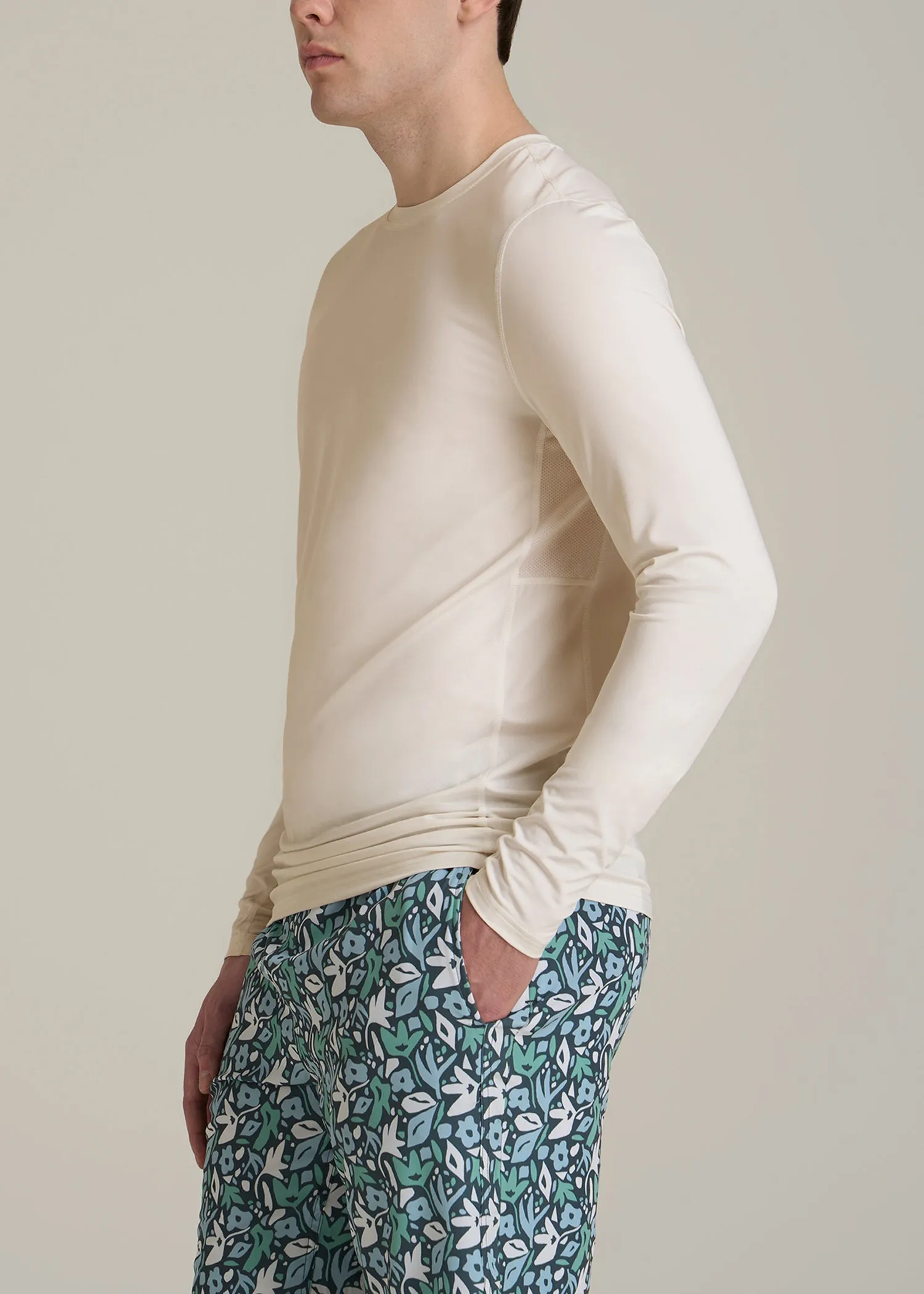 Long Sleeve UPF 50 Rash Guard for Tall Men in White Alyssum sold by American Tall product image thumbnail 3