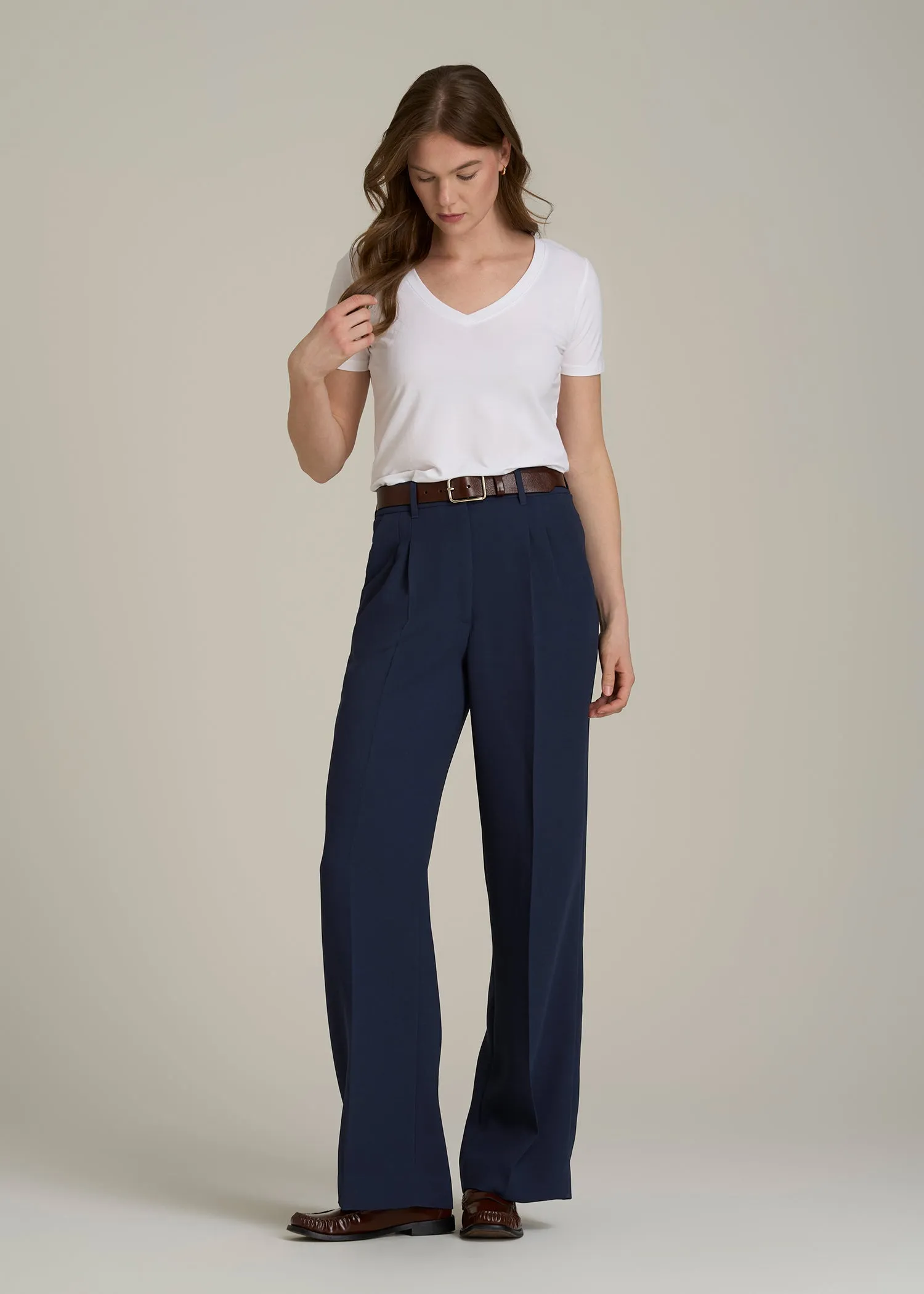 Wide Leg Pleated Dress Pants 2.0 for Tall Women in Navy sold by American Tall product image thumbnail 4