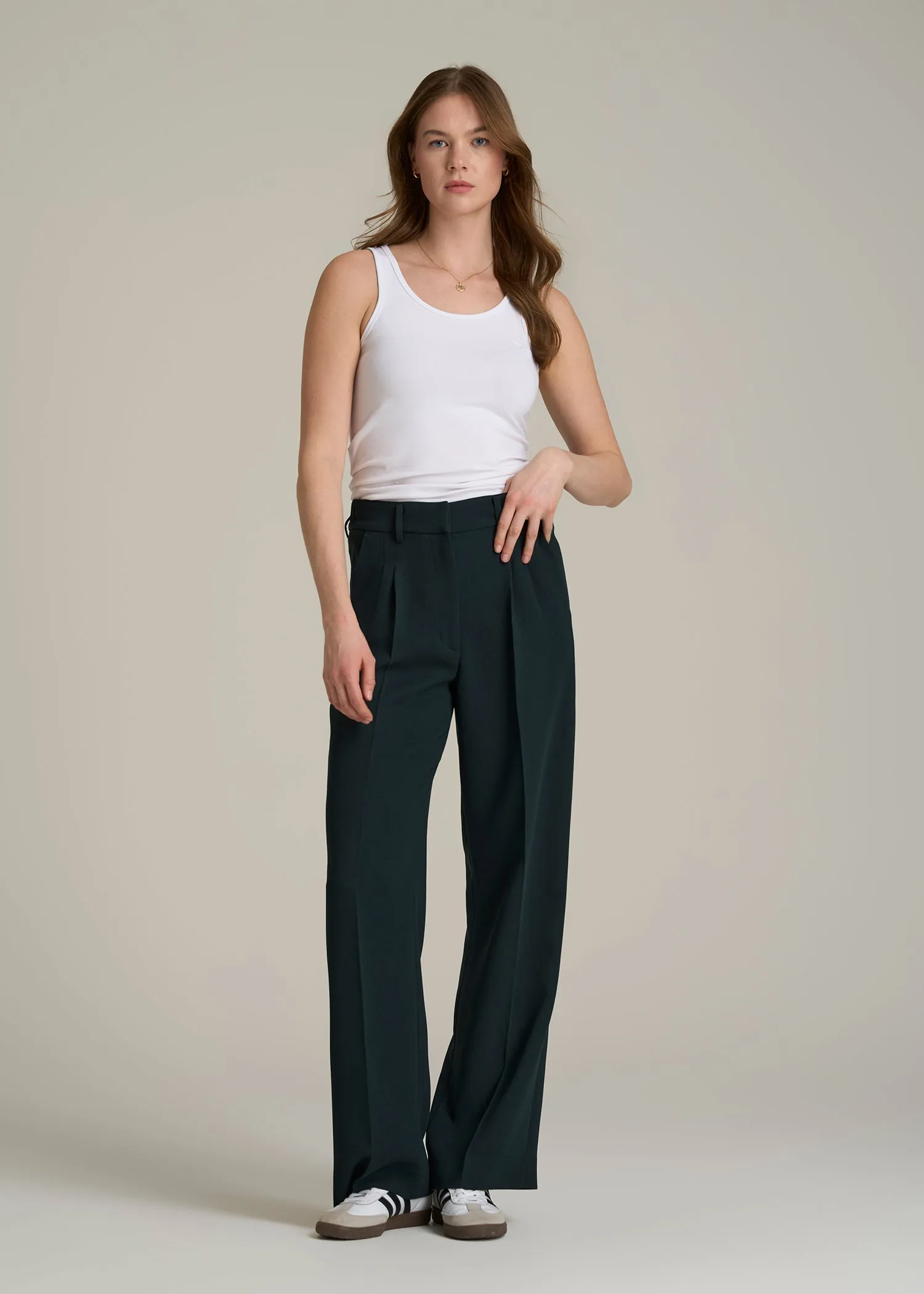 Wide Leg Pleated Dress Pants 2.0 for Tall Women in Midnight Green sold by American Tall product image thumbnail 4