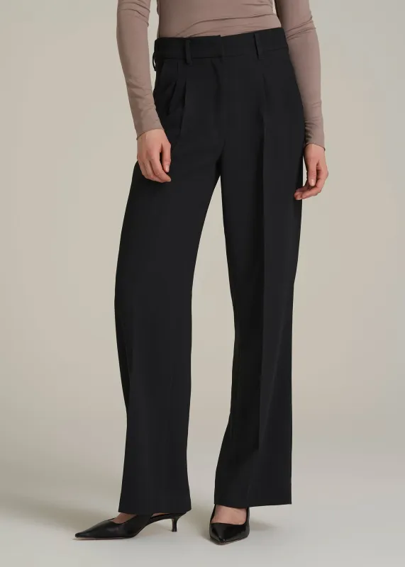 Wide Leg Pleated Dress Pants 2.0 for Tall Women in Black sold by American Tall