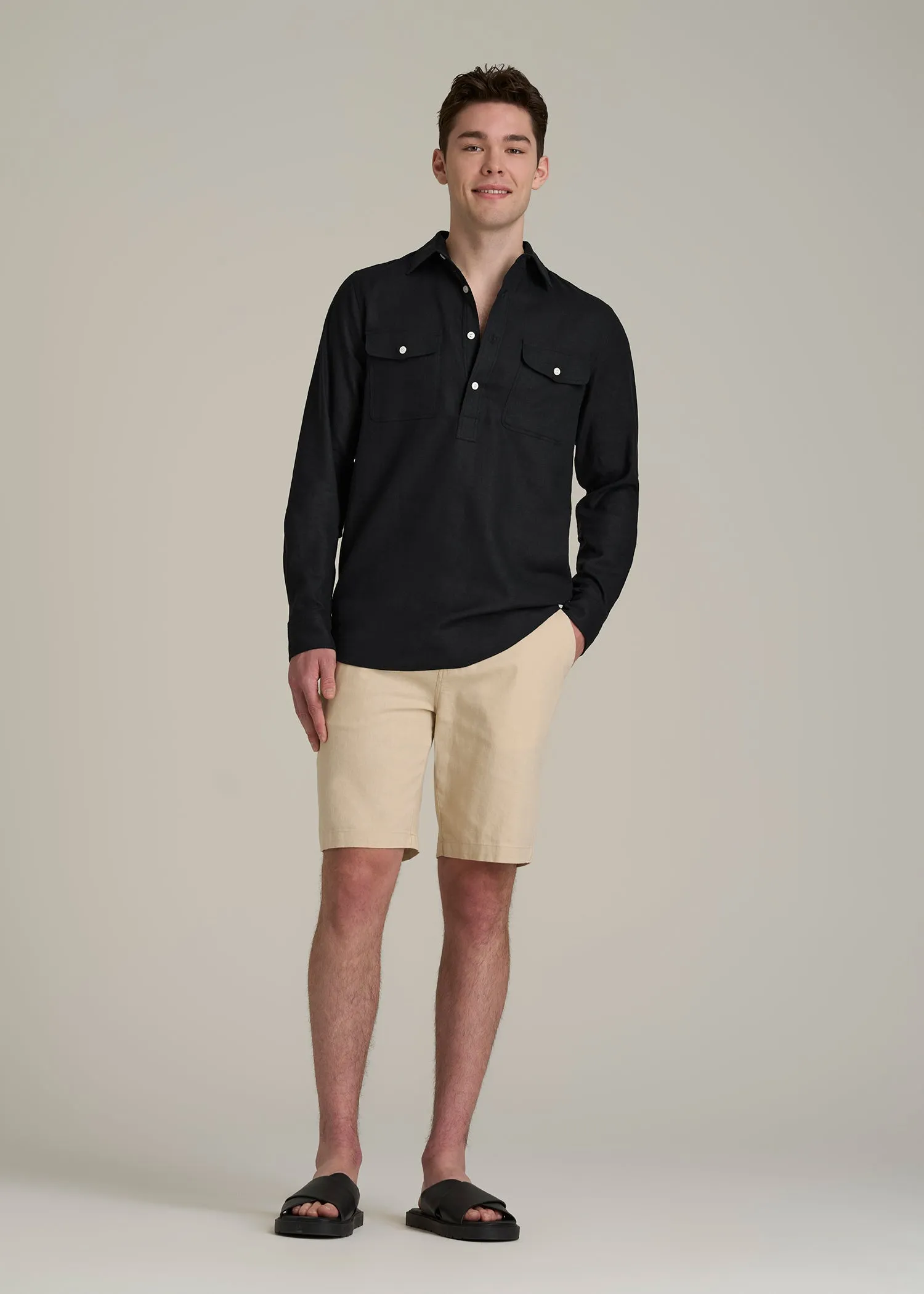 Linen Popover Shirt for Tall Men in Black sold by American Tall product image thumbnail 4
