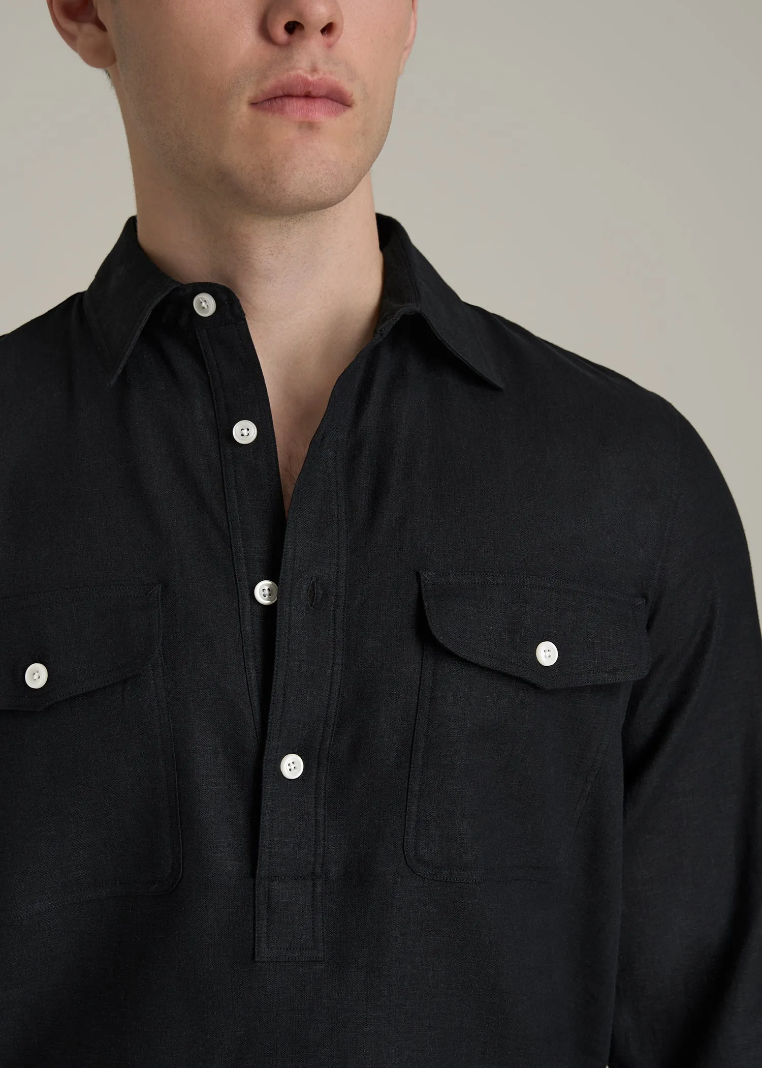 Linen Popover Shirt for Tall Men in Black sold by American Tall product image thumbnail 2