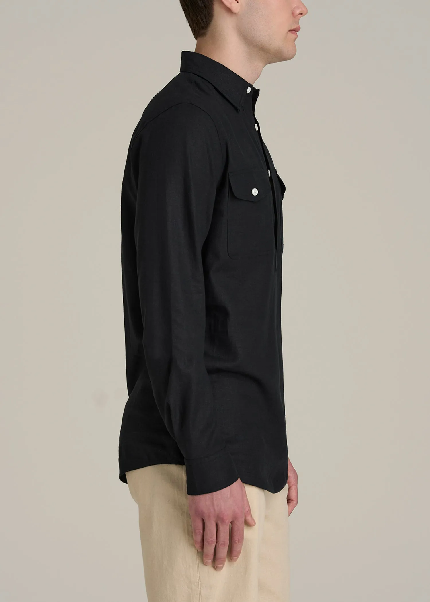 Linen Popover Shirt for Tall Men in Black sold by American Tall product image thumbnail 3