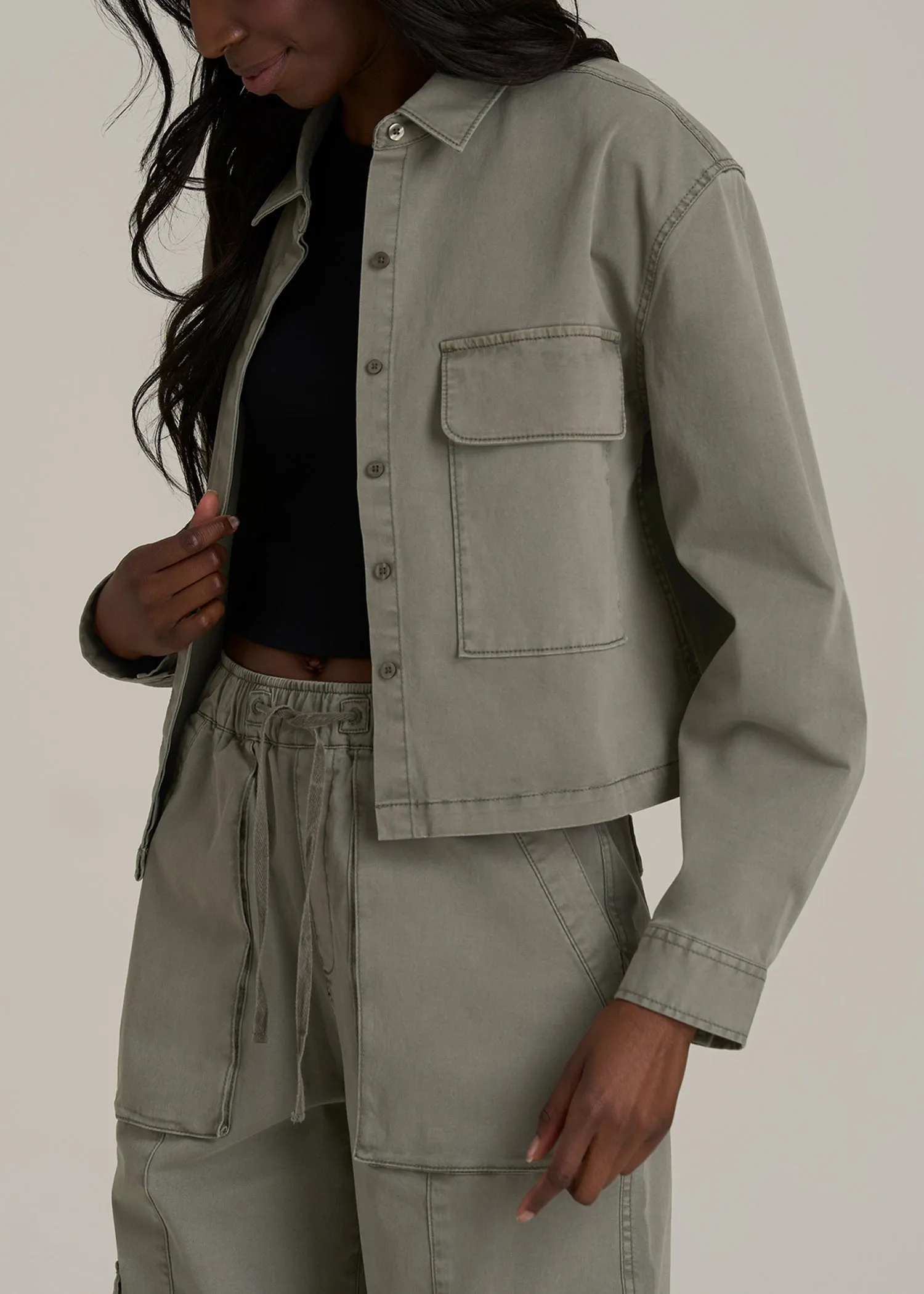 Garment Dyed Utility Shirt for Tall Women in Camper Green sold by American Tall product image thumbnail 3