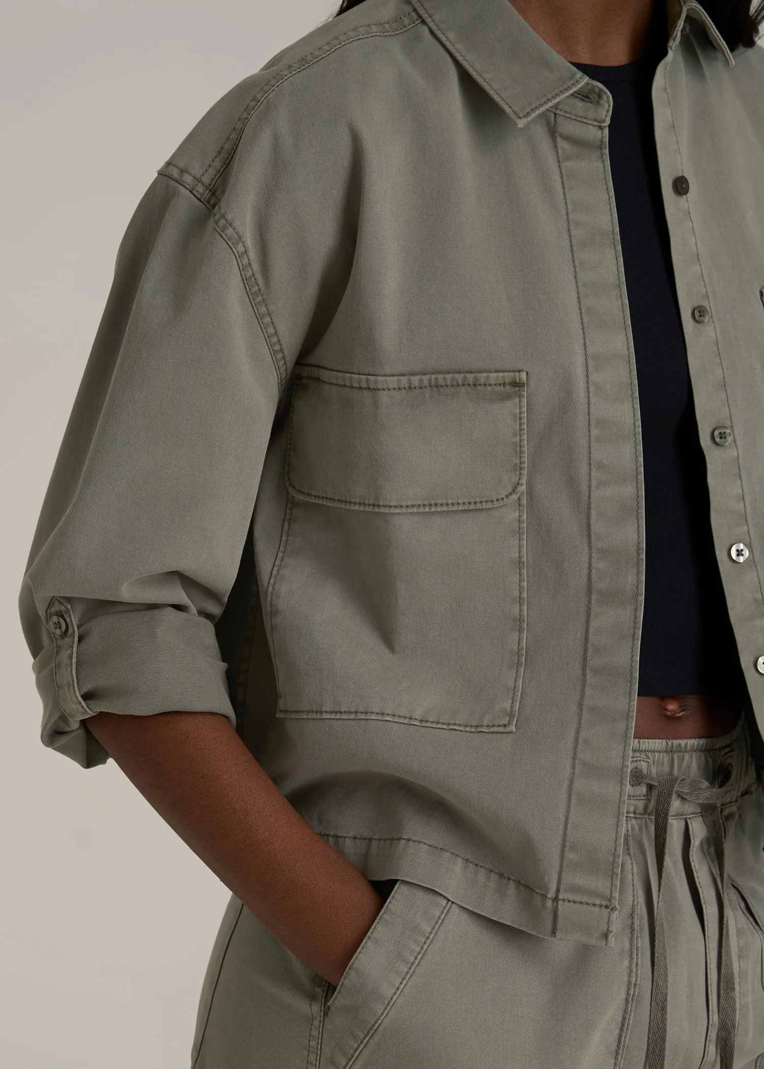 Garment Dyed Utility Shirt for Tall Women in Camper Green sold by American Tall product image thumbnail 2