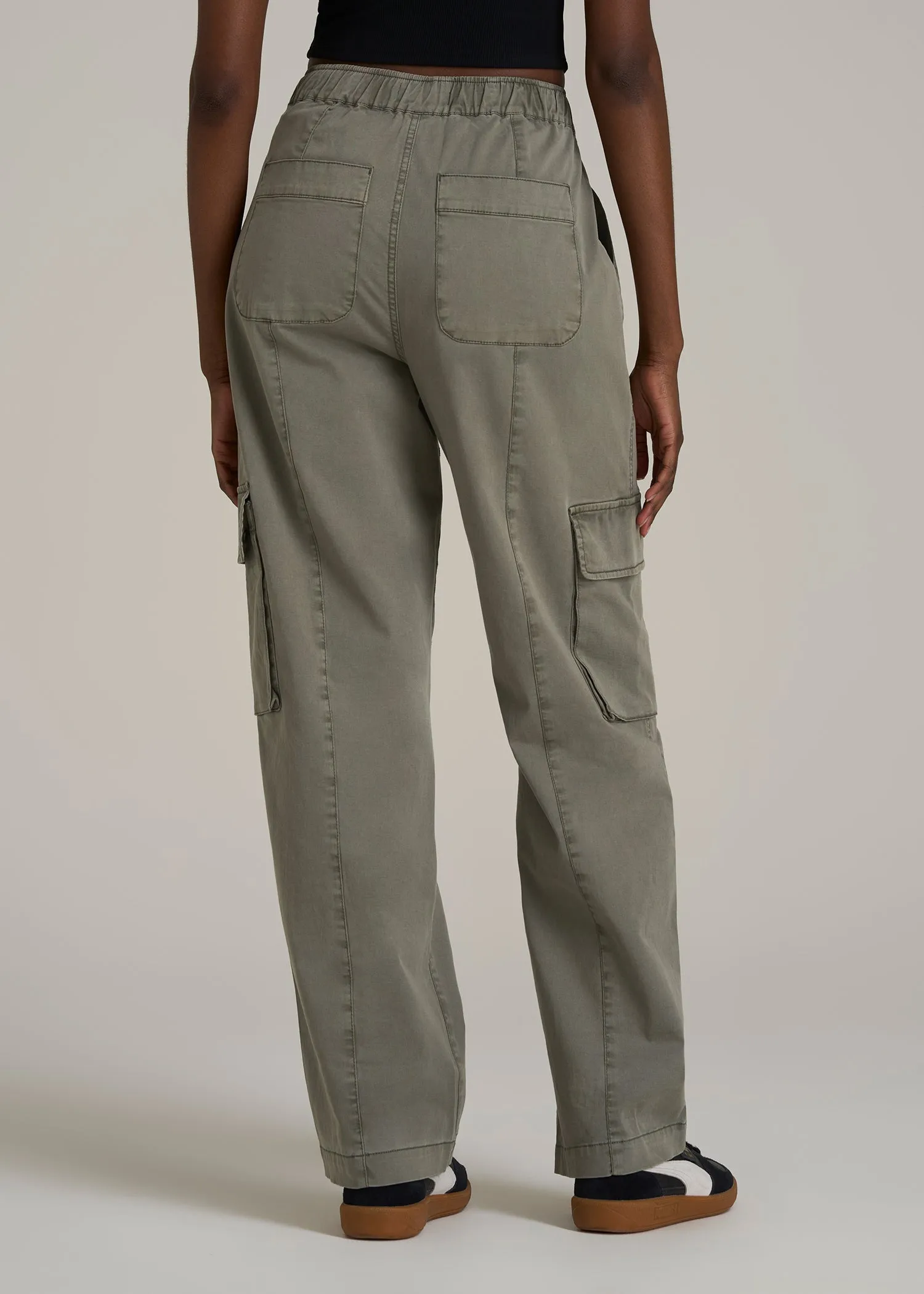 High Rise Garment Dyed Baggy Cargo Pants for Tall Women in Camper Green sold by American Tall product image thumbnail 5