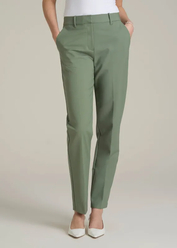 Flat Front Tapered Dress Pants for Tall Women in Dark Seagrass sold by American Tall
