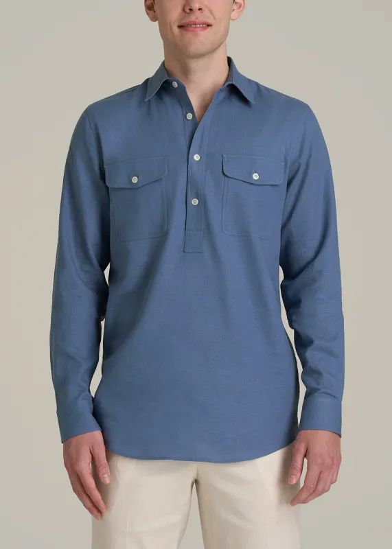 Linen Popover Shirt for Tall Men in Deep Cobalt sold by American Tall