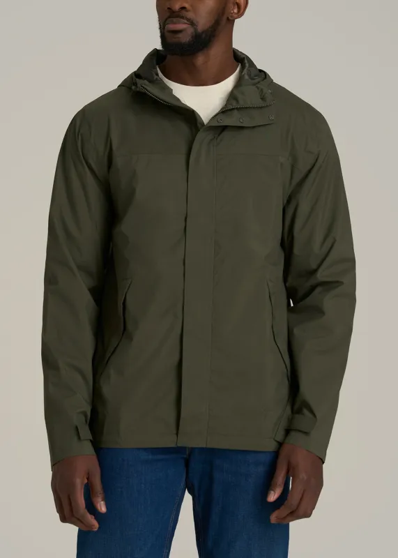 Lightweight Rain Jacket for Tall Men in Dark Olive Green sold by American Tall