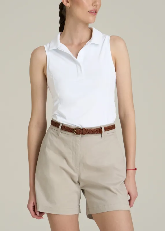 Active Sleeveless Polo Shirt for Tall Women in White sold by American Tall